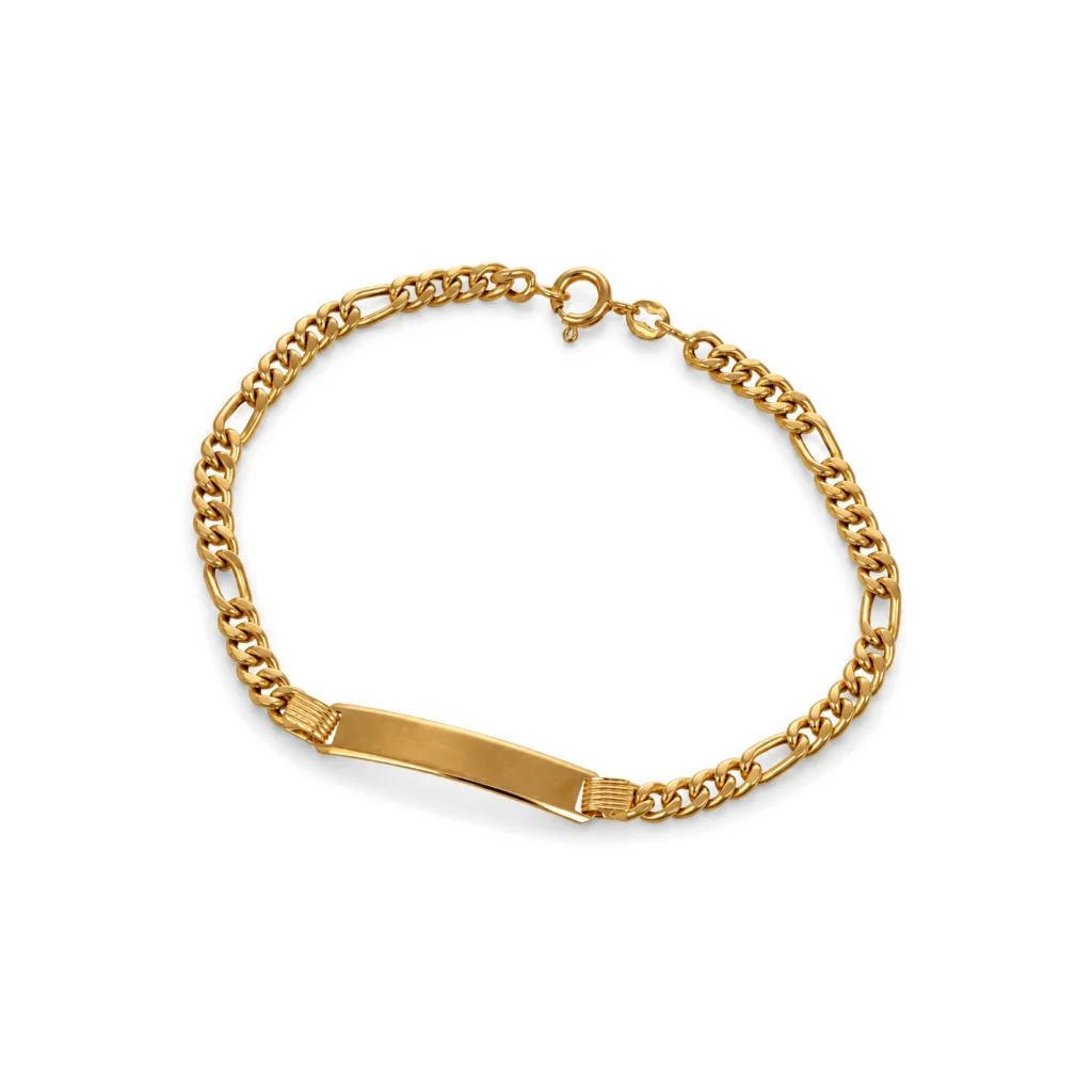 Bracciale oro giallo con targhetta cinque piu uno, oro 18 kt, lunghezza 21 cm