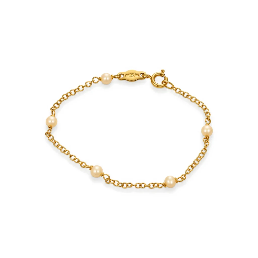 Bracciale oro giallo perline, oro 18 kt, lunghezza 14,7 cm