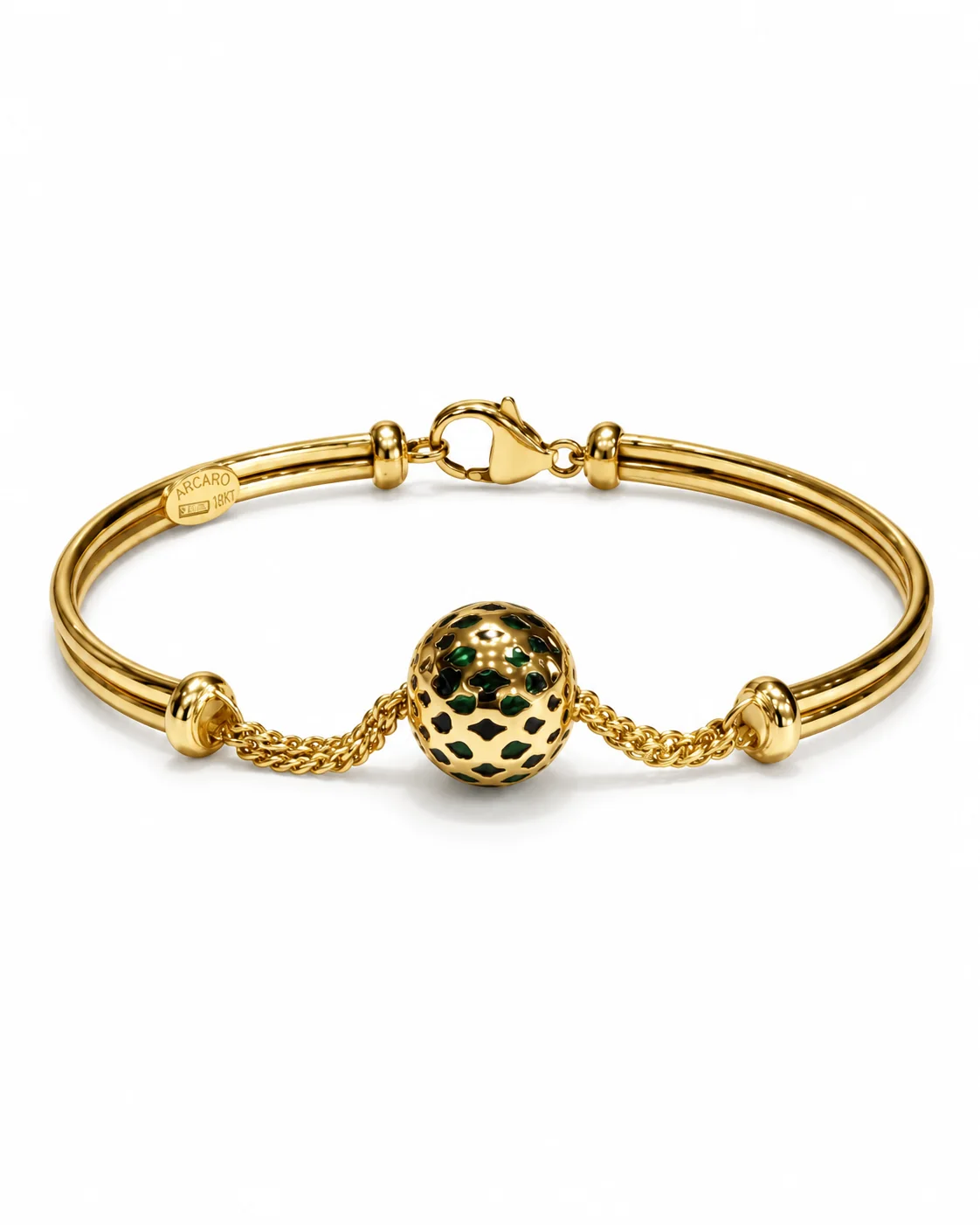 Bracciale oro giallo rigido con pallina, oro 18 kt