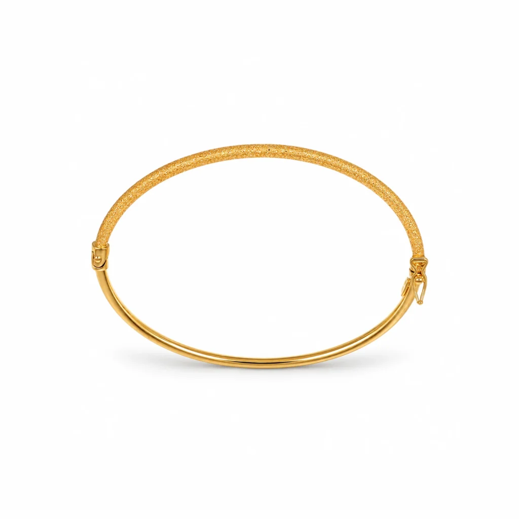 Bracciale oro giallo rigido lucido satinato, oro 18 kt, lunghezza 5,4 cm