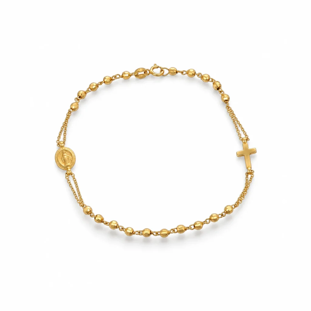 Bracciale oro giallo rosario, oro 18 kt, lunghezza 18,5 cm