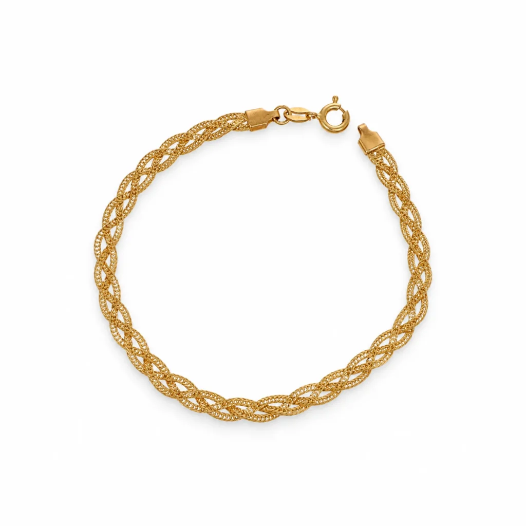 Bracciale oro giallo treccia lavorata, oro 18 kt, lunghezza 18,2 cm