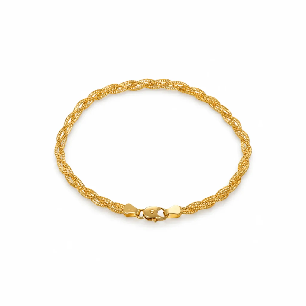 Bracciale oro giallo treccia piatta, oro 18 kt, lunghezza 19 cm