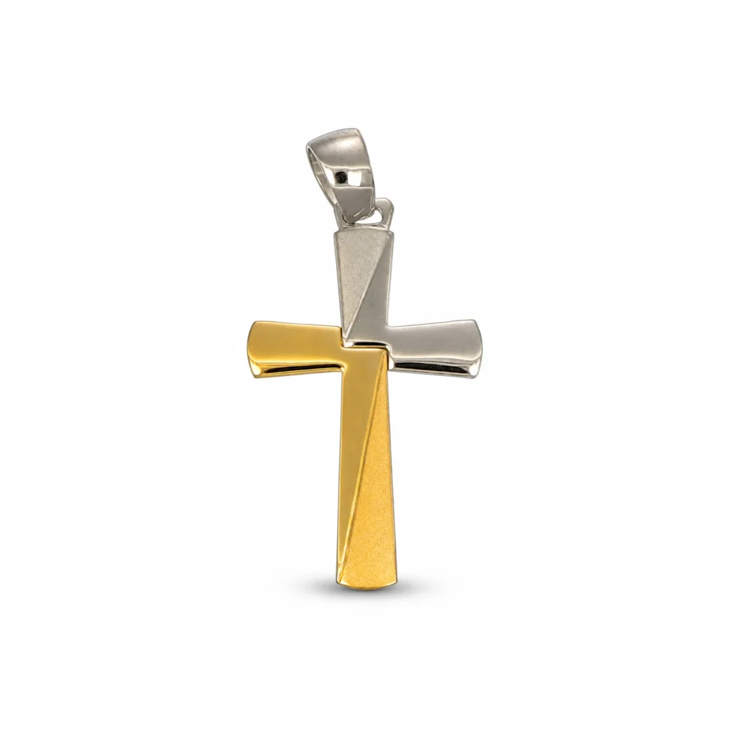 Ciondolo due ori croce luc/sat, oro 18 kt
