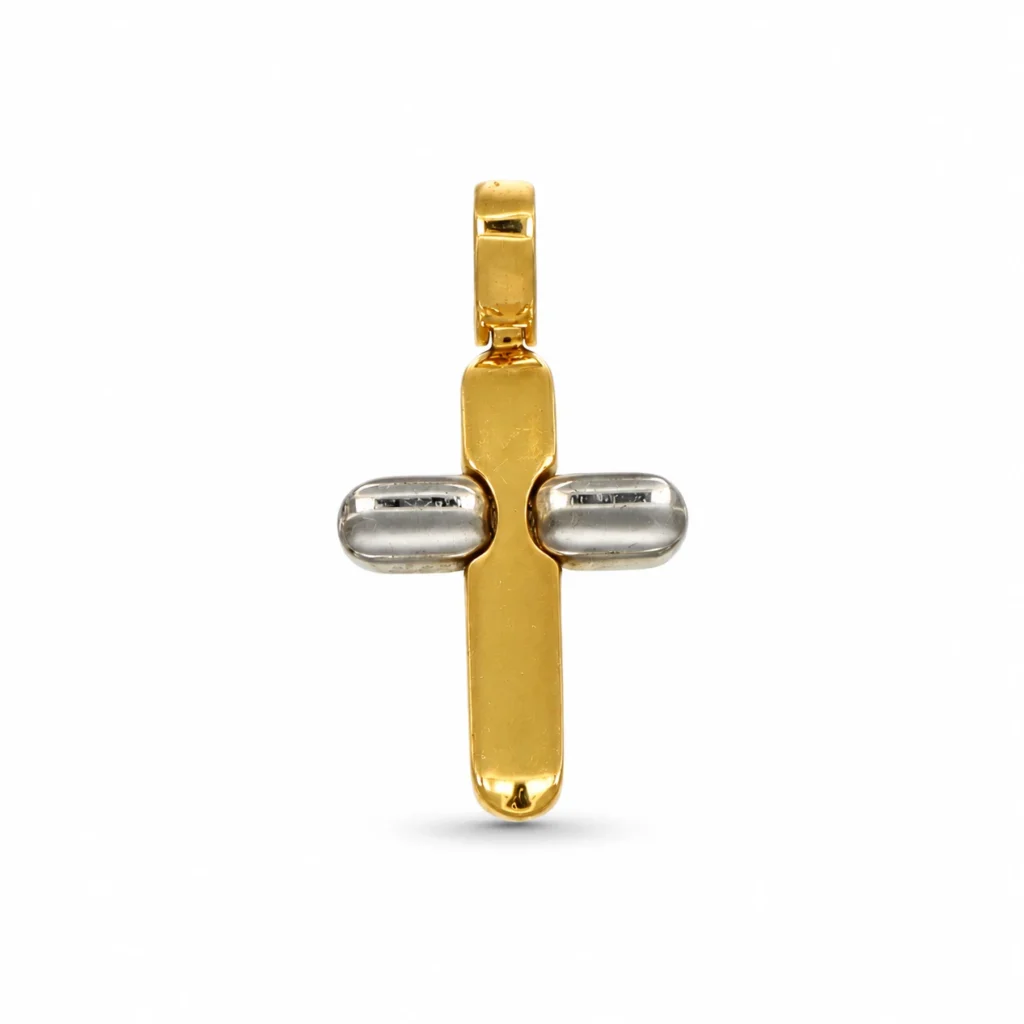 Ciondolo due ori croce, oro 18 kt