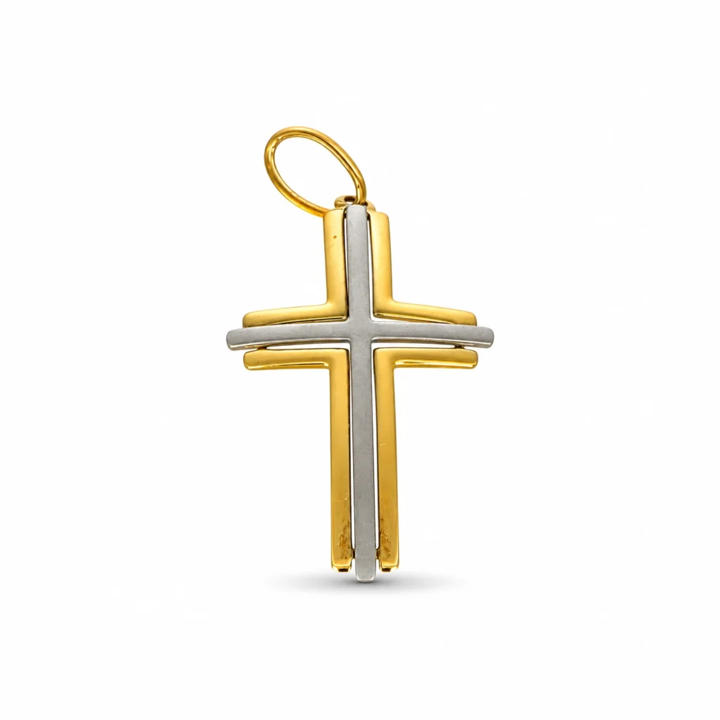 Ciondolo due ori croce, oro 18 kt