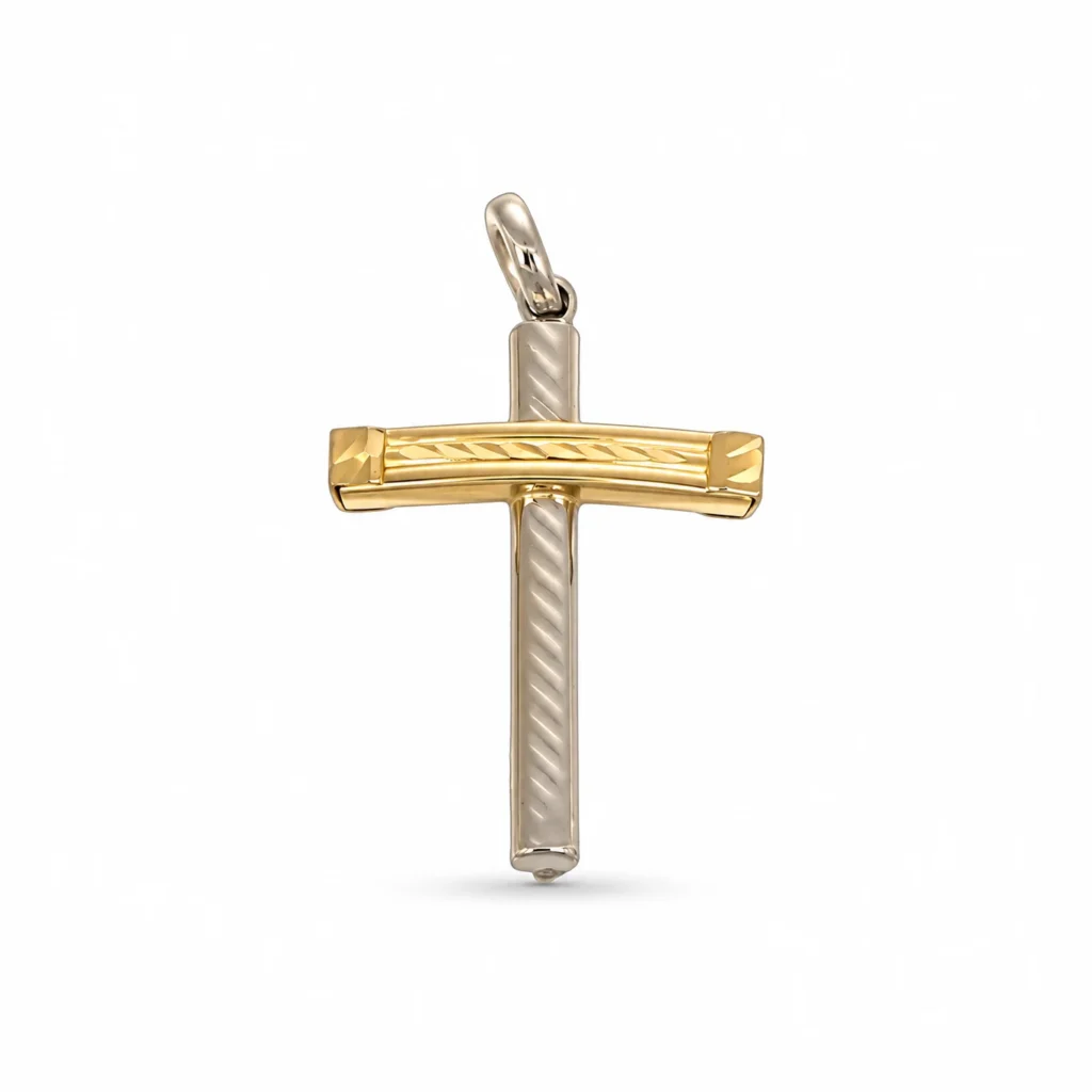 Ciondolo due ori croce, oro 18 kt