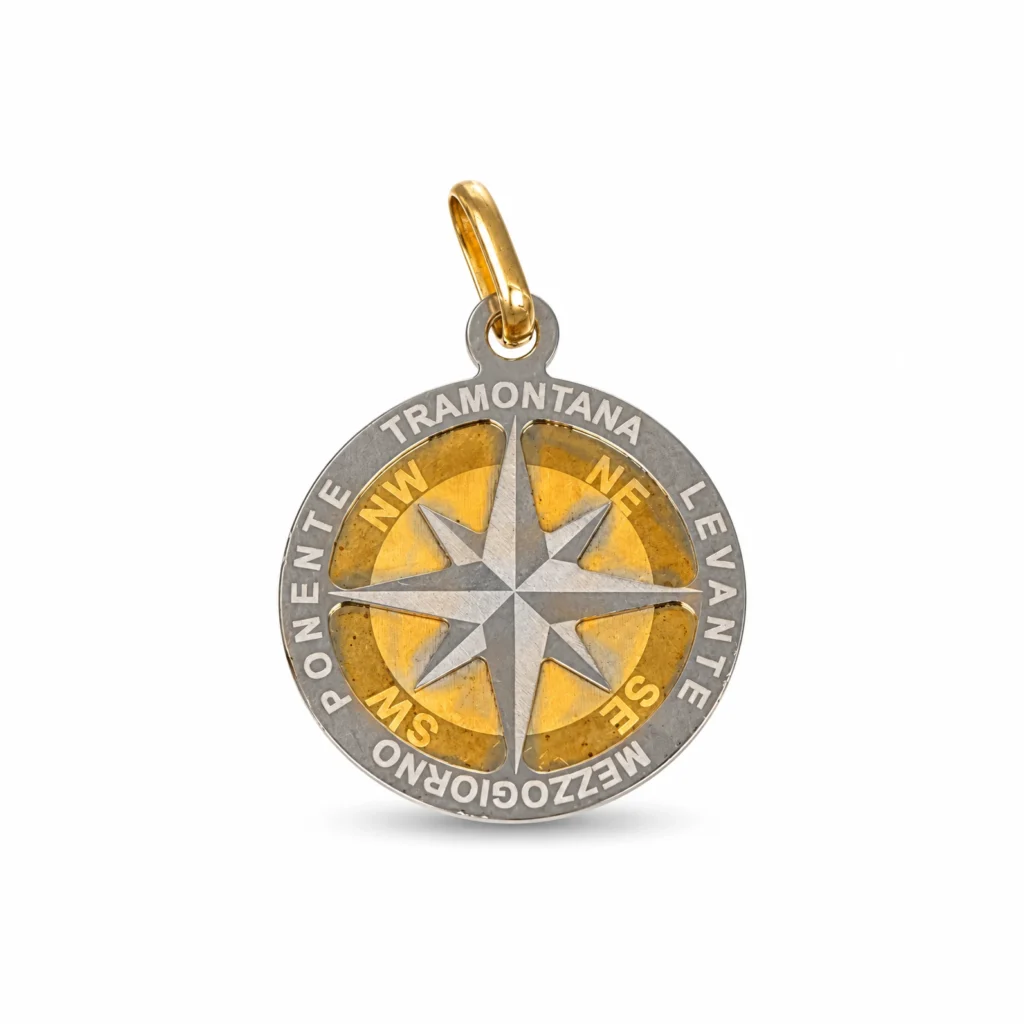 Ciondolo due ori rosa dei venti, oro 18 kt