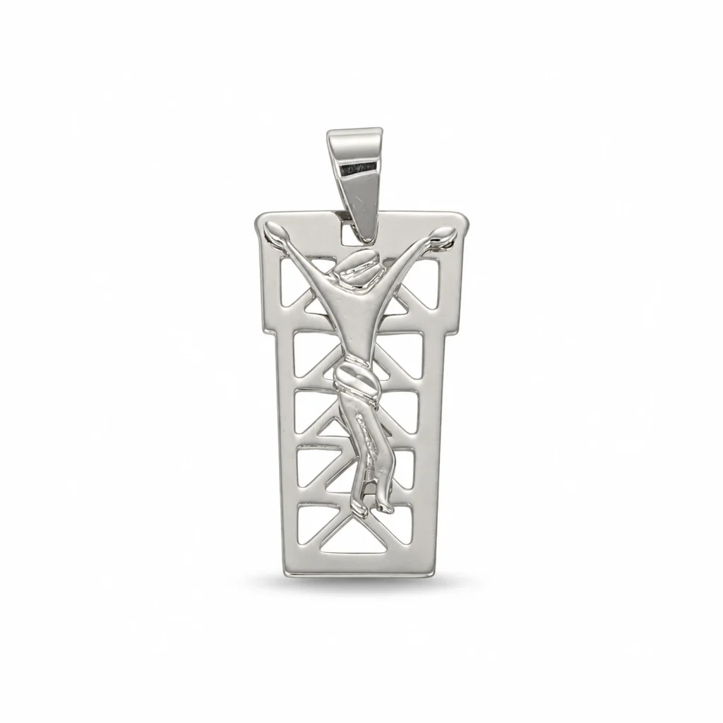 Ciondolo oro bianco con Gesu, oro 18 kt