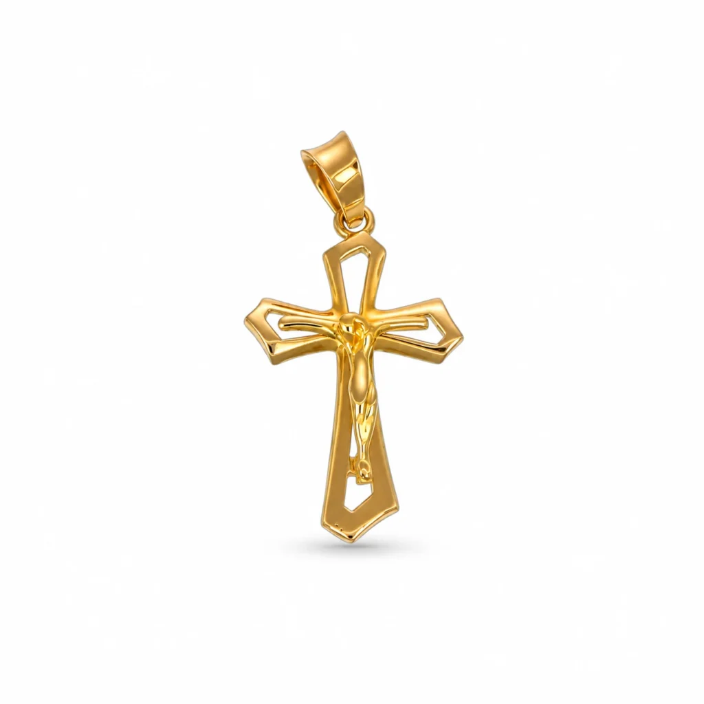 Ciondolo oro giallo croce c Gesu, oro 18 kt