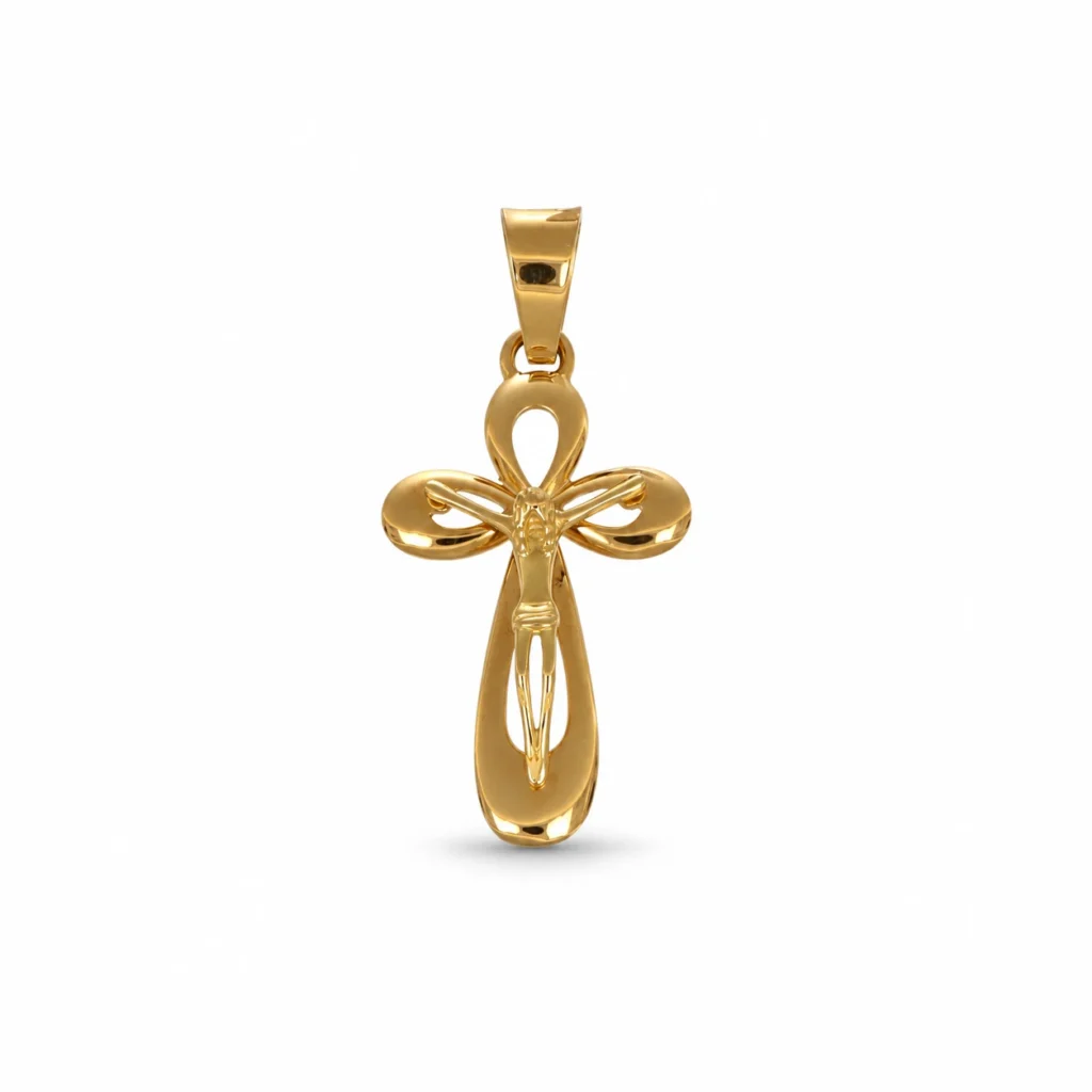 Ciondolo oro giallo croce con Gesu, oro 18 kt