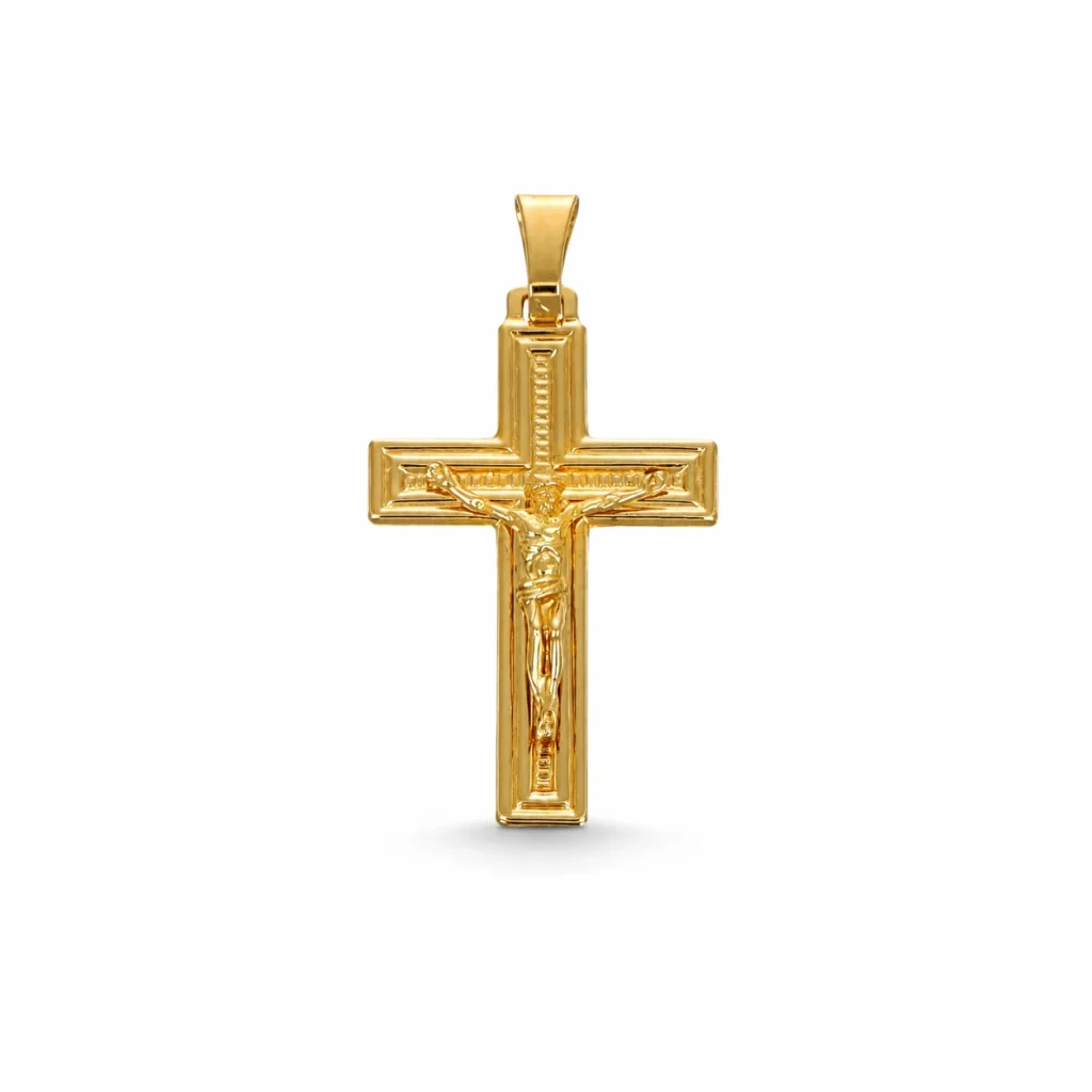 Ciondolo oro giallo croce con Gesu, oro 18 kt