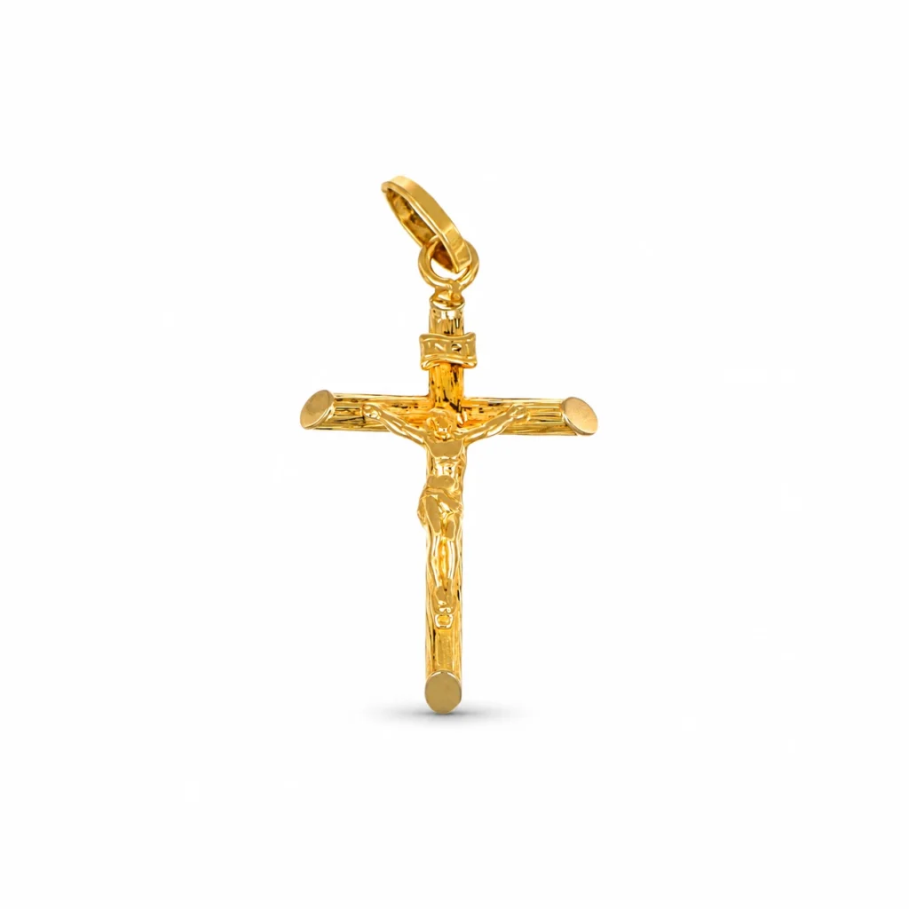 Ciondolo oro giallo croce con Gesù, oro 18 kt