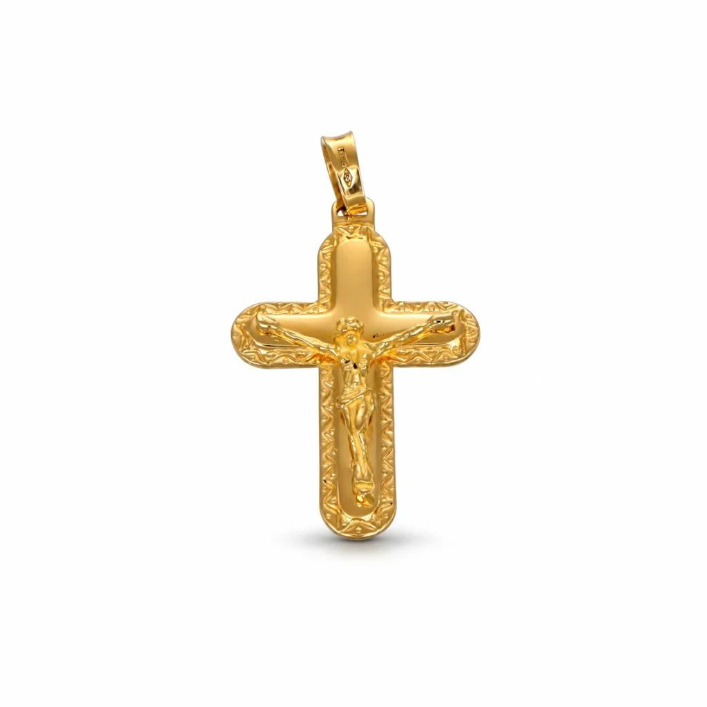 Ciondolo oro giallo croce con Gesu, oro 18 kt