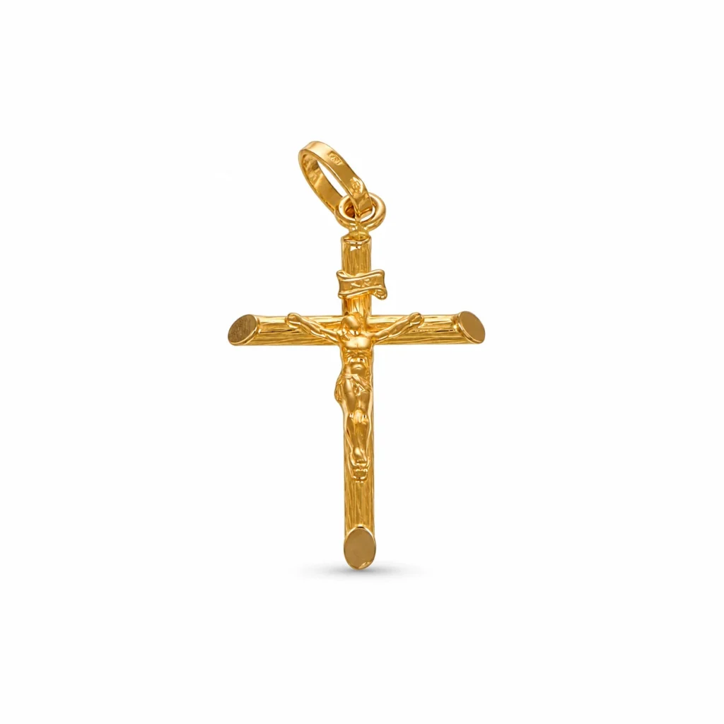 Ciondolo oro giallo croce con Gesù, oro 18 kt
