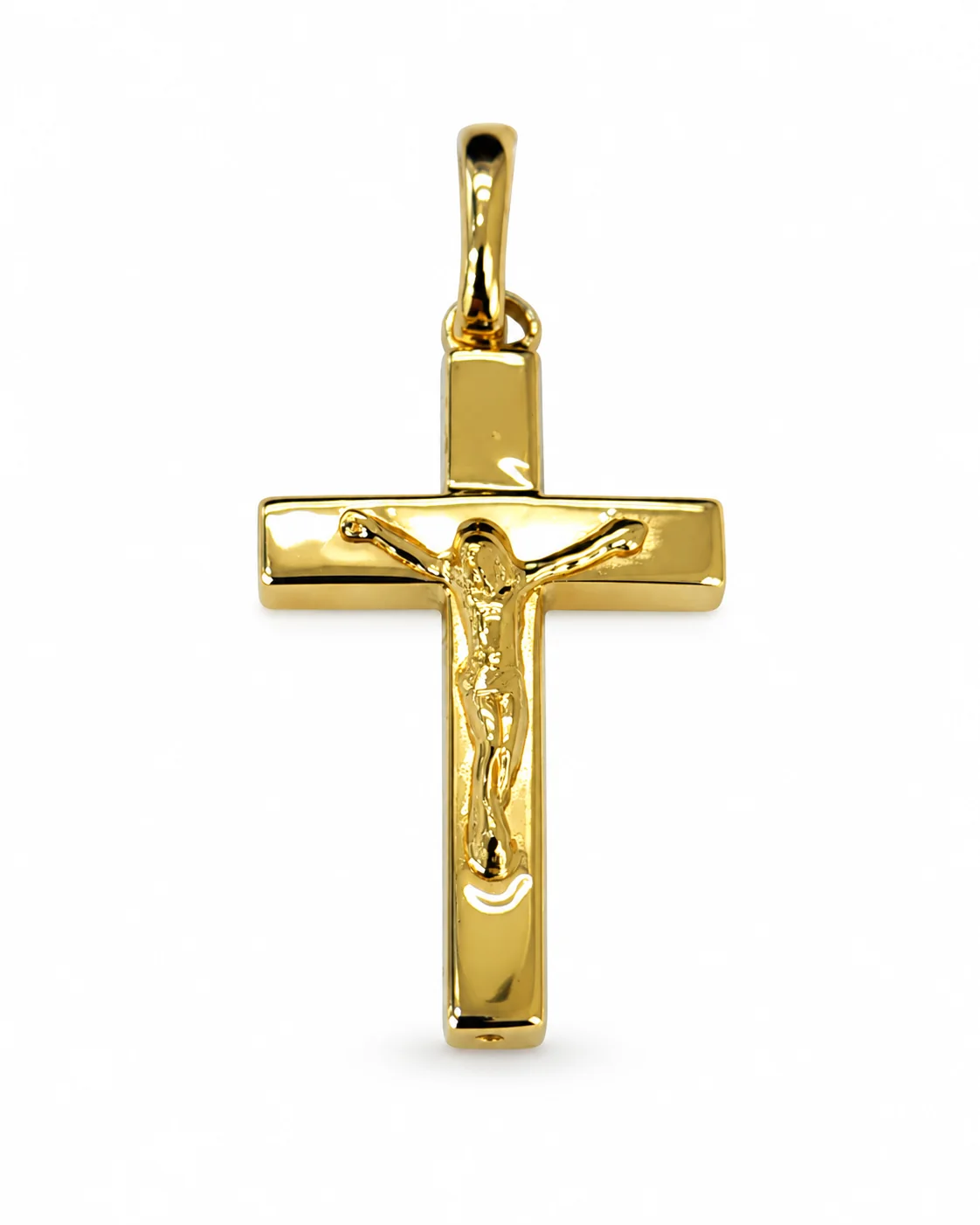 Ciondolo oro giallo croce con Gesù, oro 18 kt