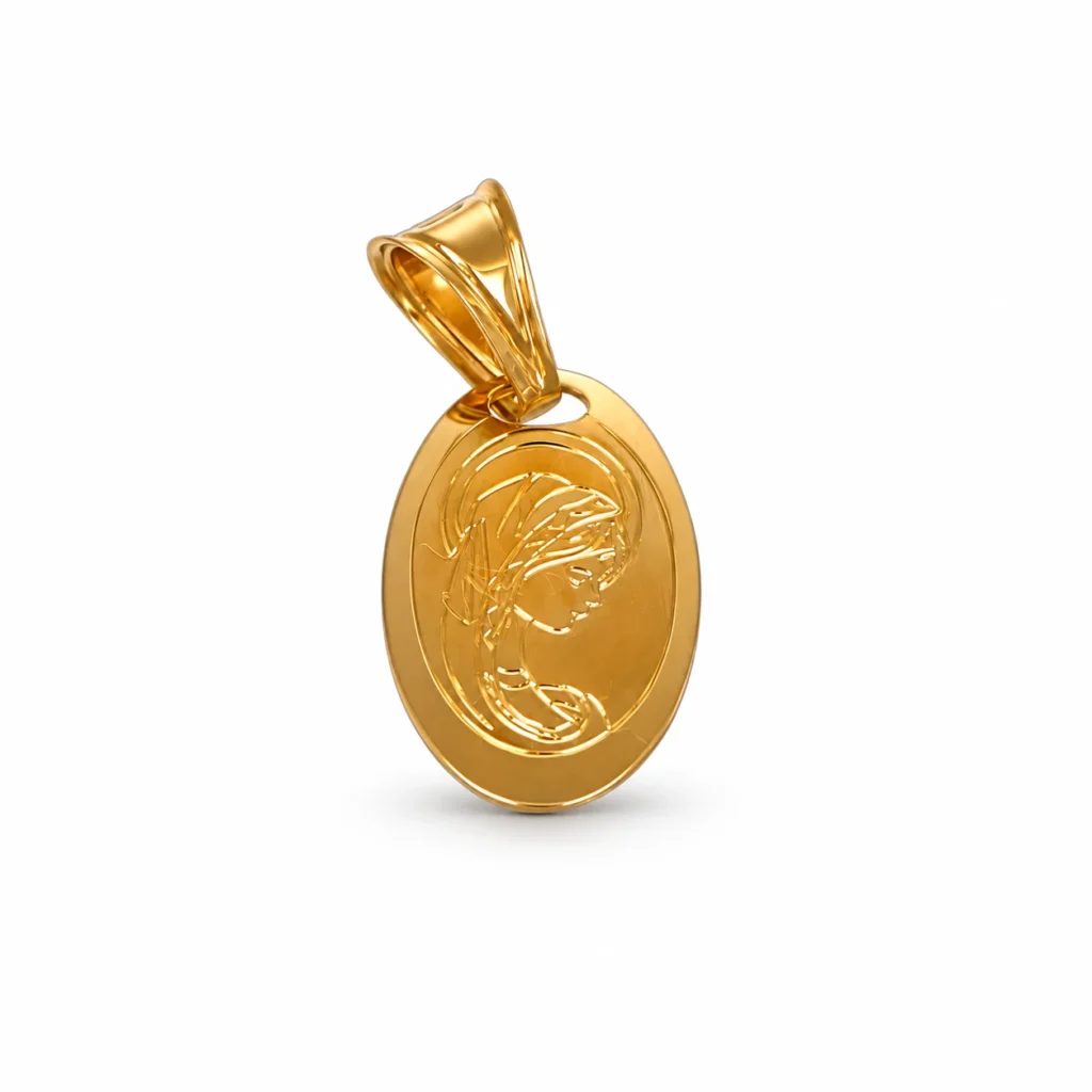 Medaglia ovale in oro giallo 18 kt con immagine della Madonna