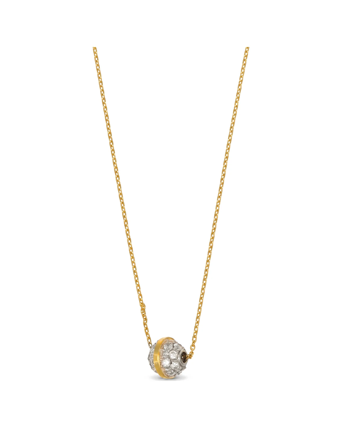 Collana due ori con ciondolo sfera con zirc b, oro 18 kt