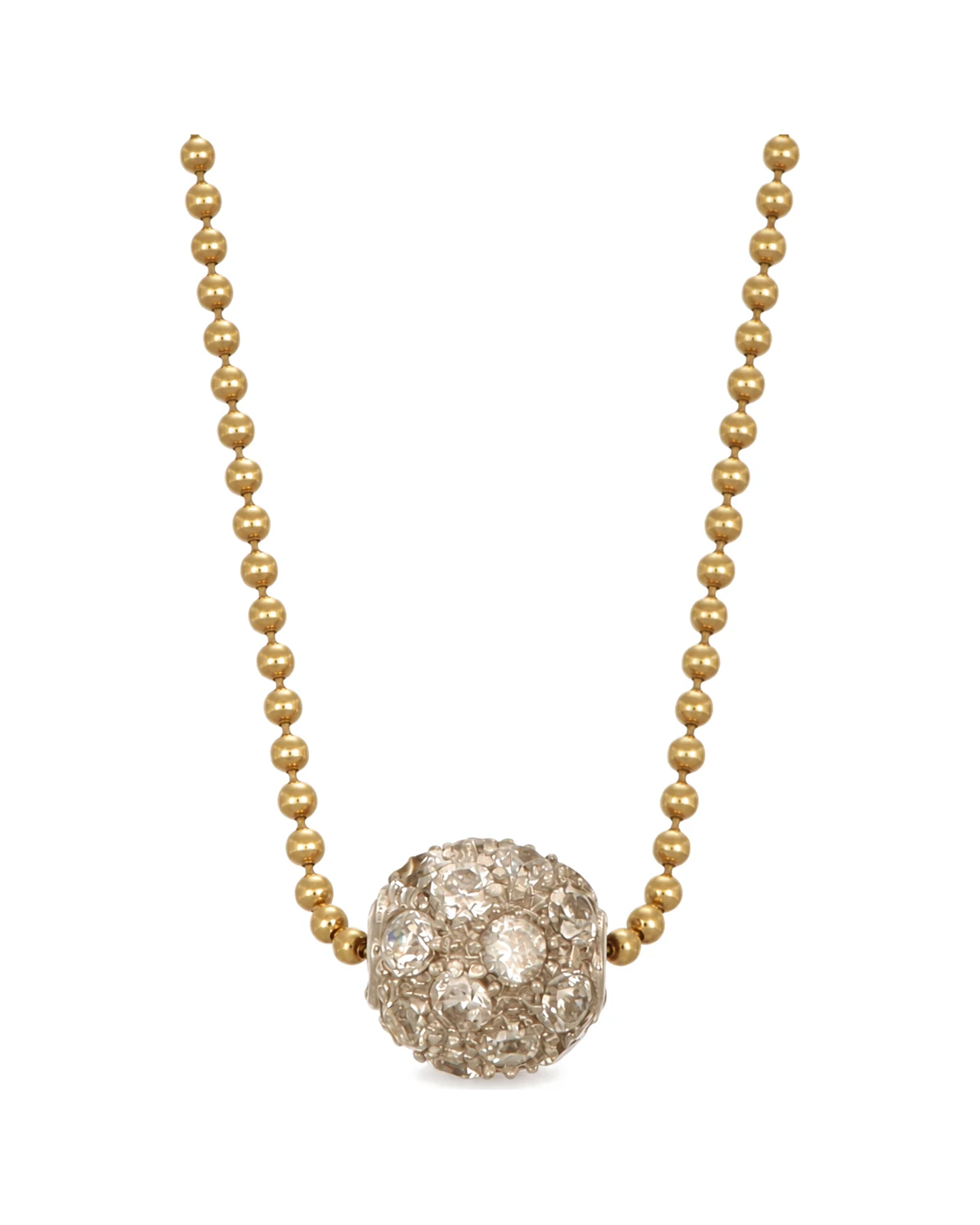 Collana due ori con sfera oro bianco con zirconi, oro 18 kt, lunghezza 46 cm