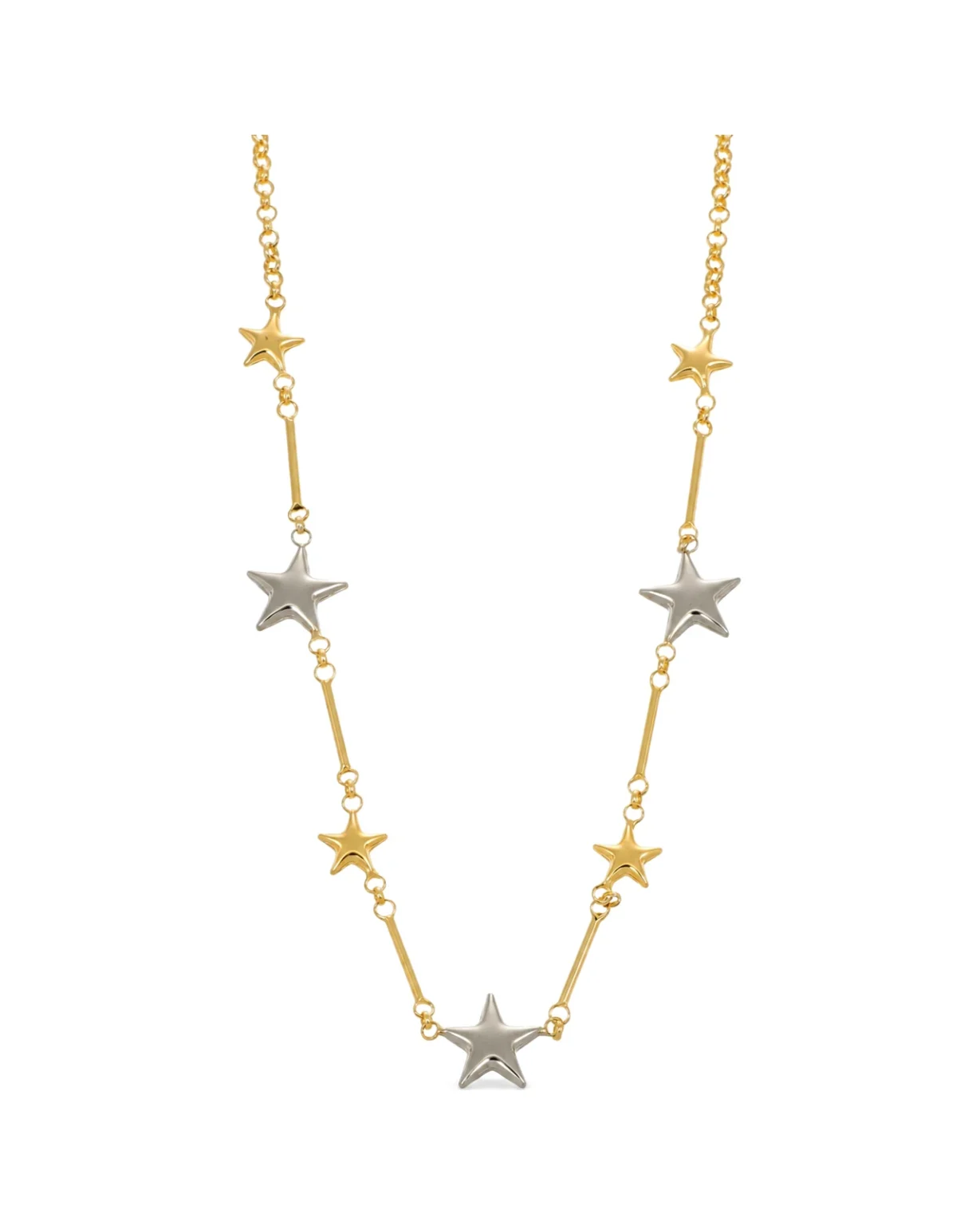 Collana due ori stelle, oro 18 kt, lunghezza 42 cm