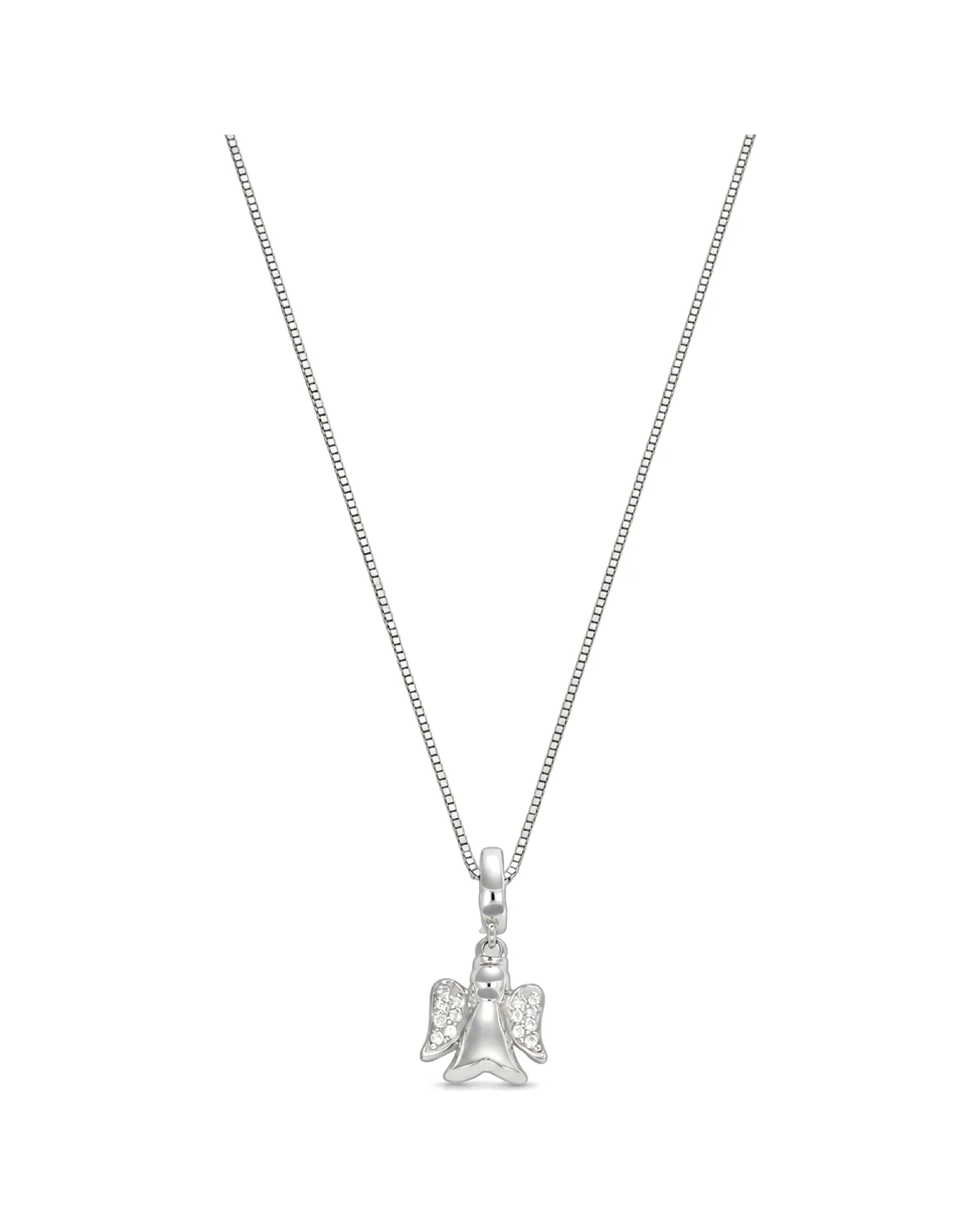 Collana oro bianco con ciondolo angioletto e zirconi, oro 18 kt, lunghezza 40 cm
