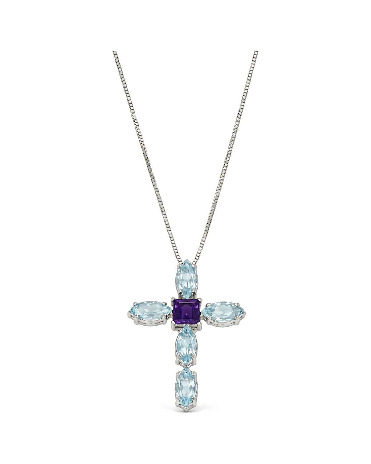 Collana oro bianco con ciondolo croce con zirconi colorati, oro 18 kt