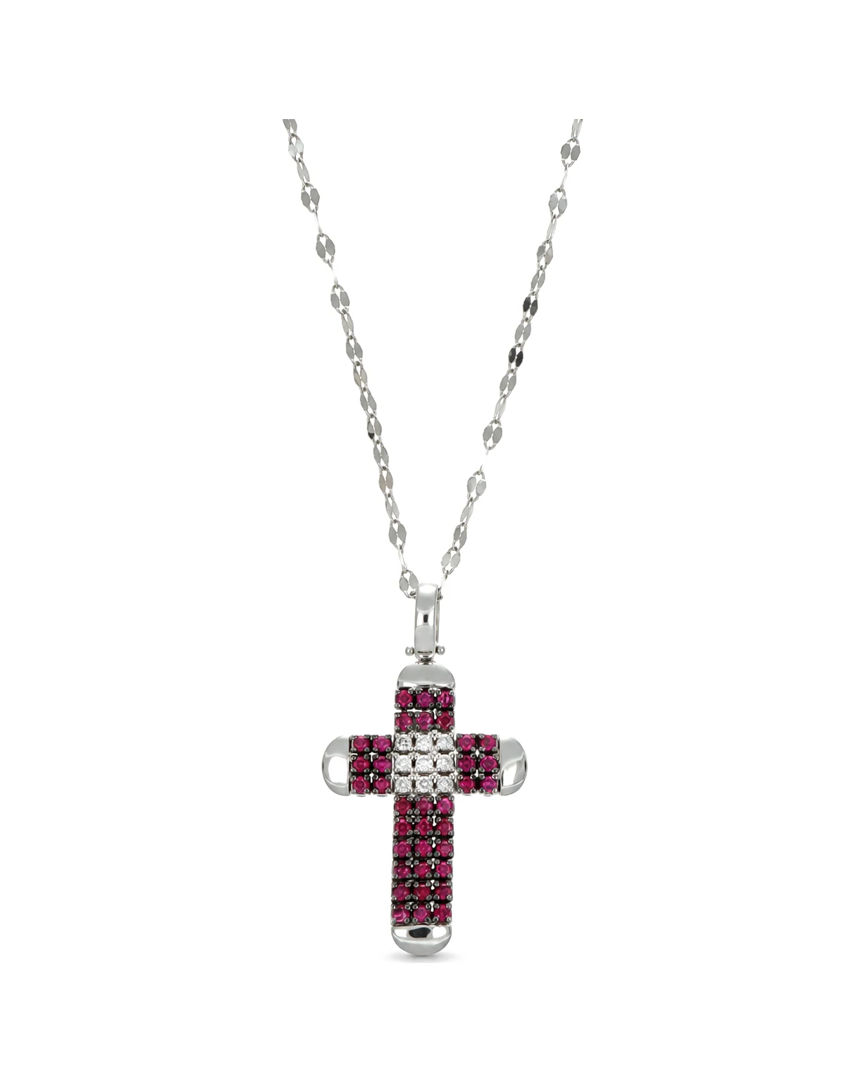 Collana oro bianco con croce con diamanti, oro 18 kt, lunghezza 44 cm