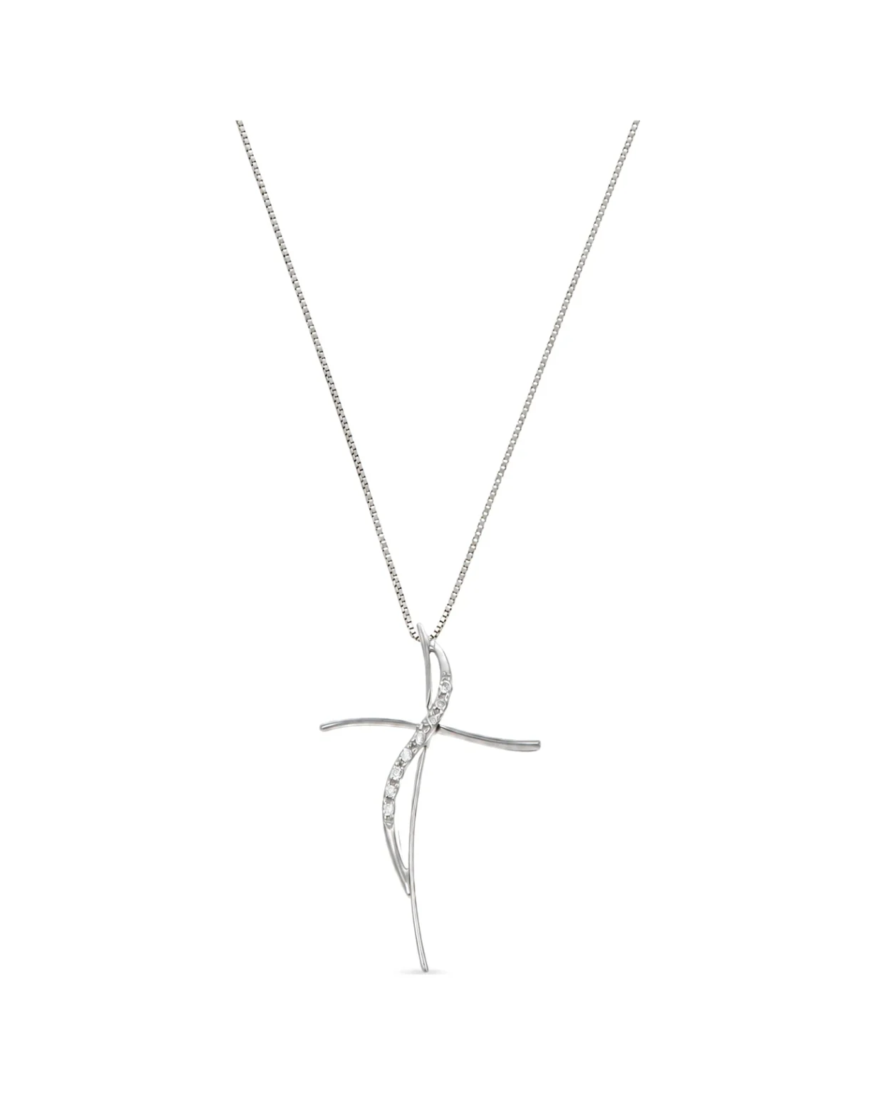 Collana oro bianco con croce con zirconi bianchi, oro 18 kt