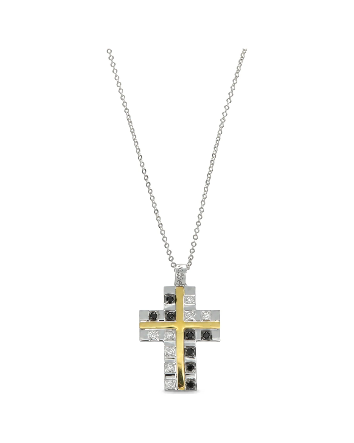 Collana oro bianco con croce due ori con diamanti KT 0.01X16 GVS1, oro 18 kt, lunghezza 50 cm