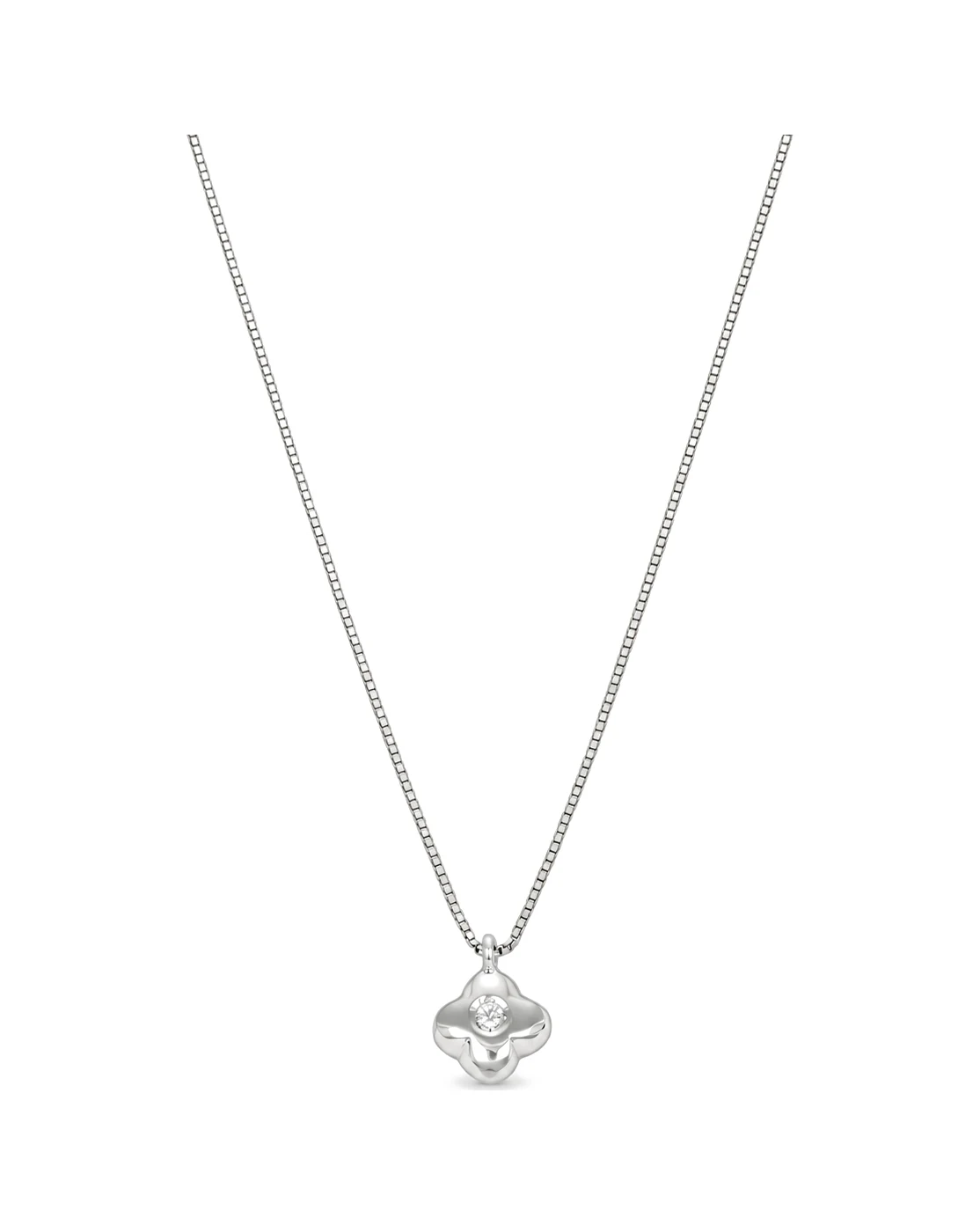 Collana oro bianco con diam fiore KT 0.02 GVS1, oro 18 kt, lunghezza 40,5 cm