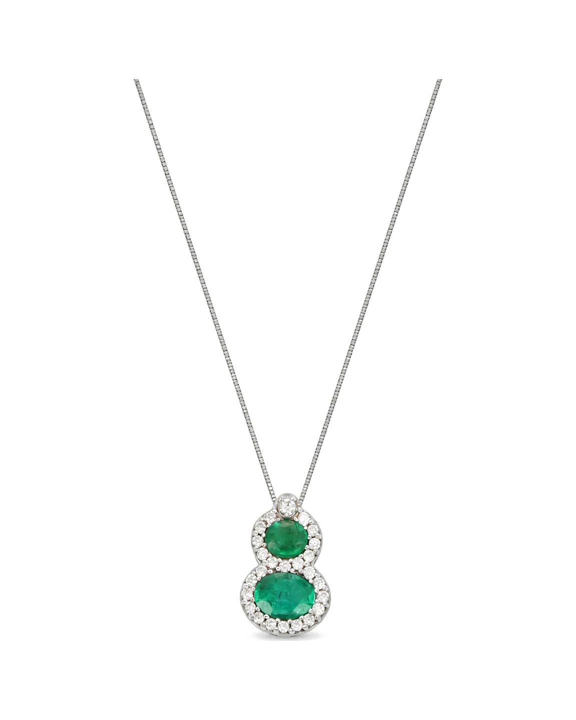 Collana oro bianco con diamanti e smaeraldi KT smeraldi completo di certificato IGI, oro 18 kt, lunghezza 46,5 cm