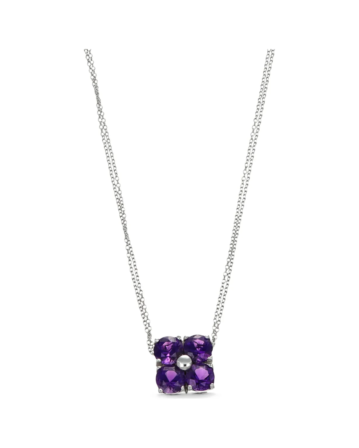 Collana oro bianco con fiore con zirconi viola, oro 18 kt, lunghezza 41,5 cm