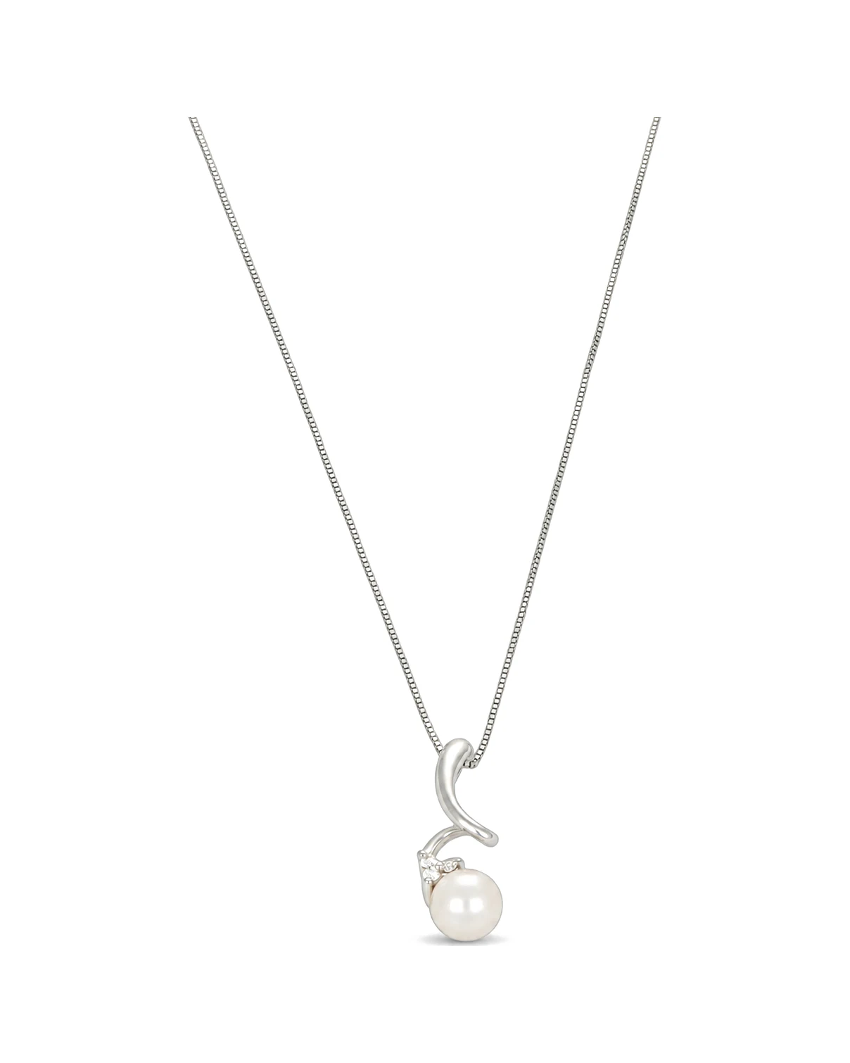 Collana oro bianco con perla 4 mm e diamanti 0.03 tot, oro 18 kt, lunghezza 44,5 cm