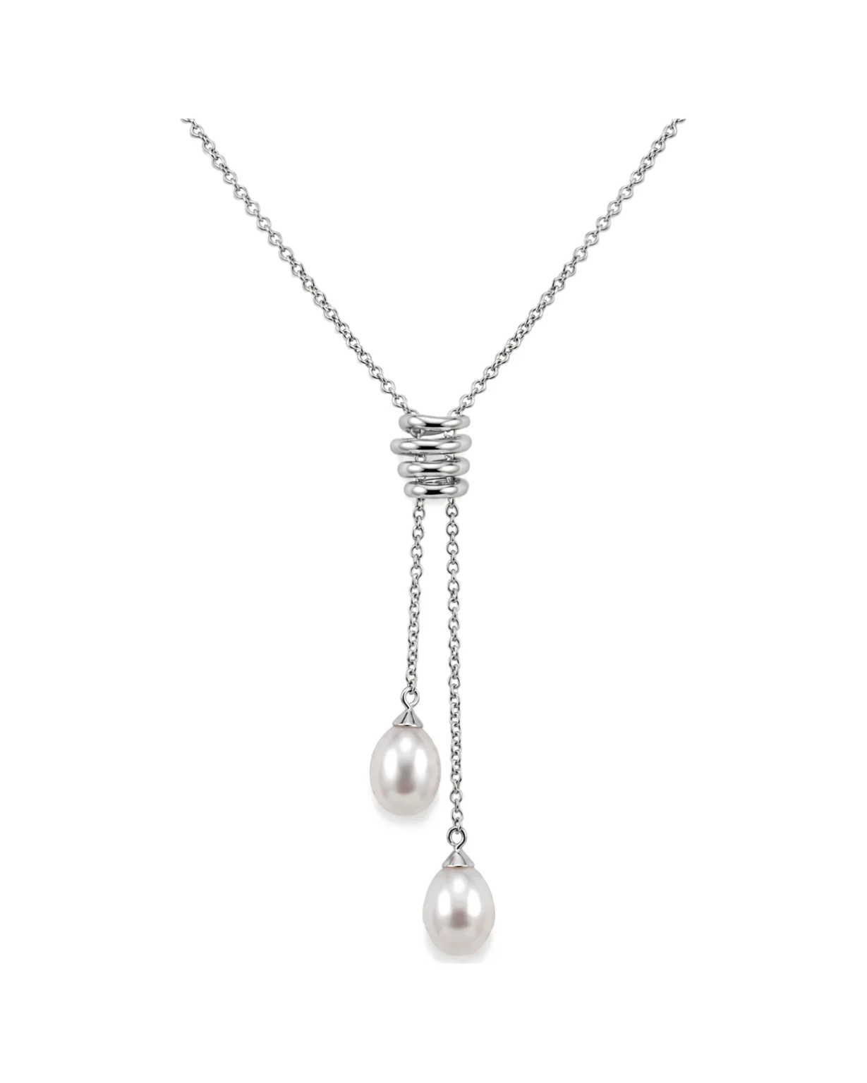Collana oro bianco con perle pendenti goccia, oro 18 kt, lunghezza 42 cm