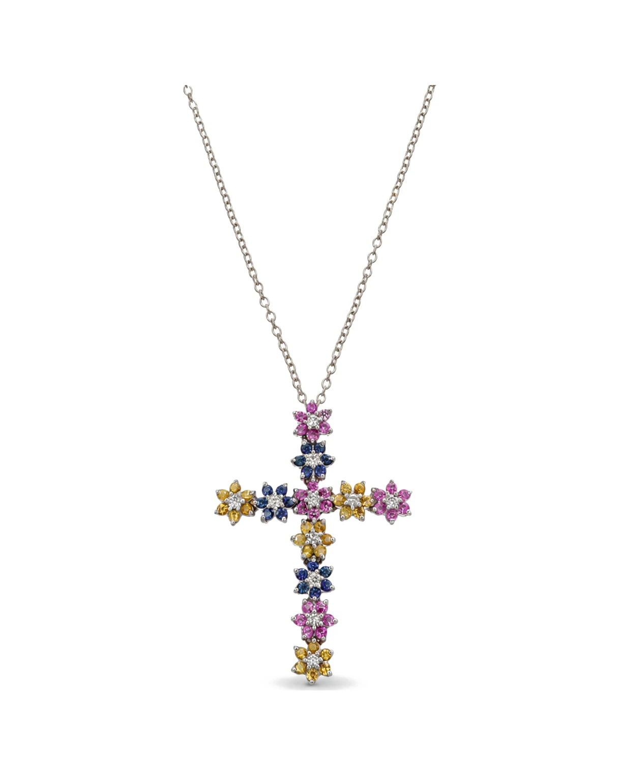 Collana oro bianco croce con diamanti
