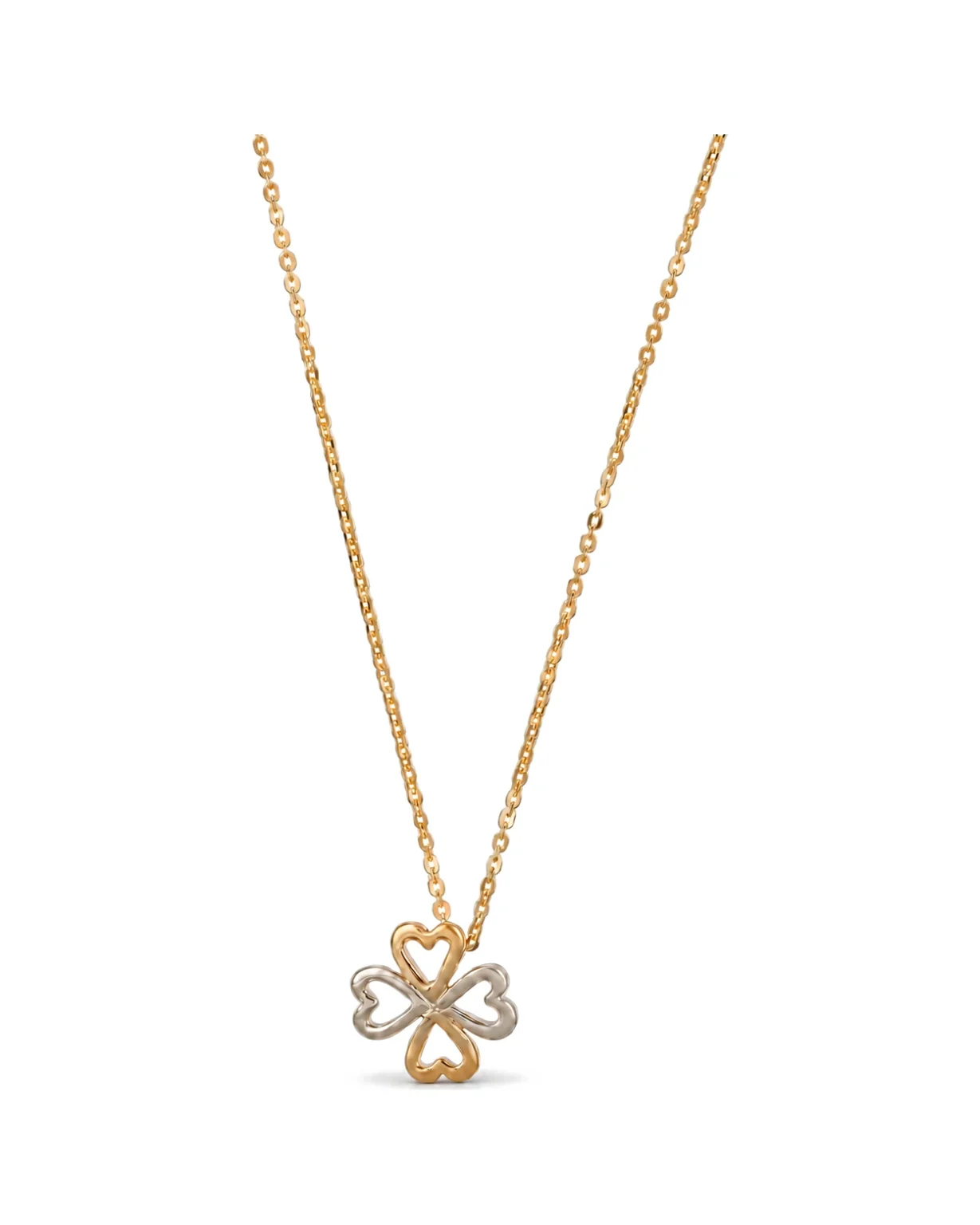 Collana oro giallo con quadrifoglio due ori, oro 18 kt, lunghezza 42 cm