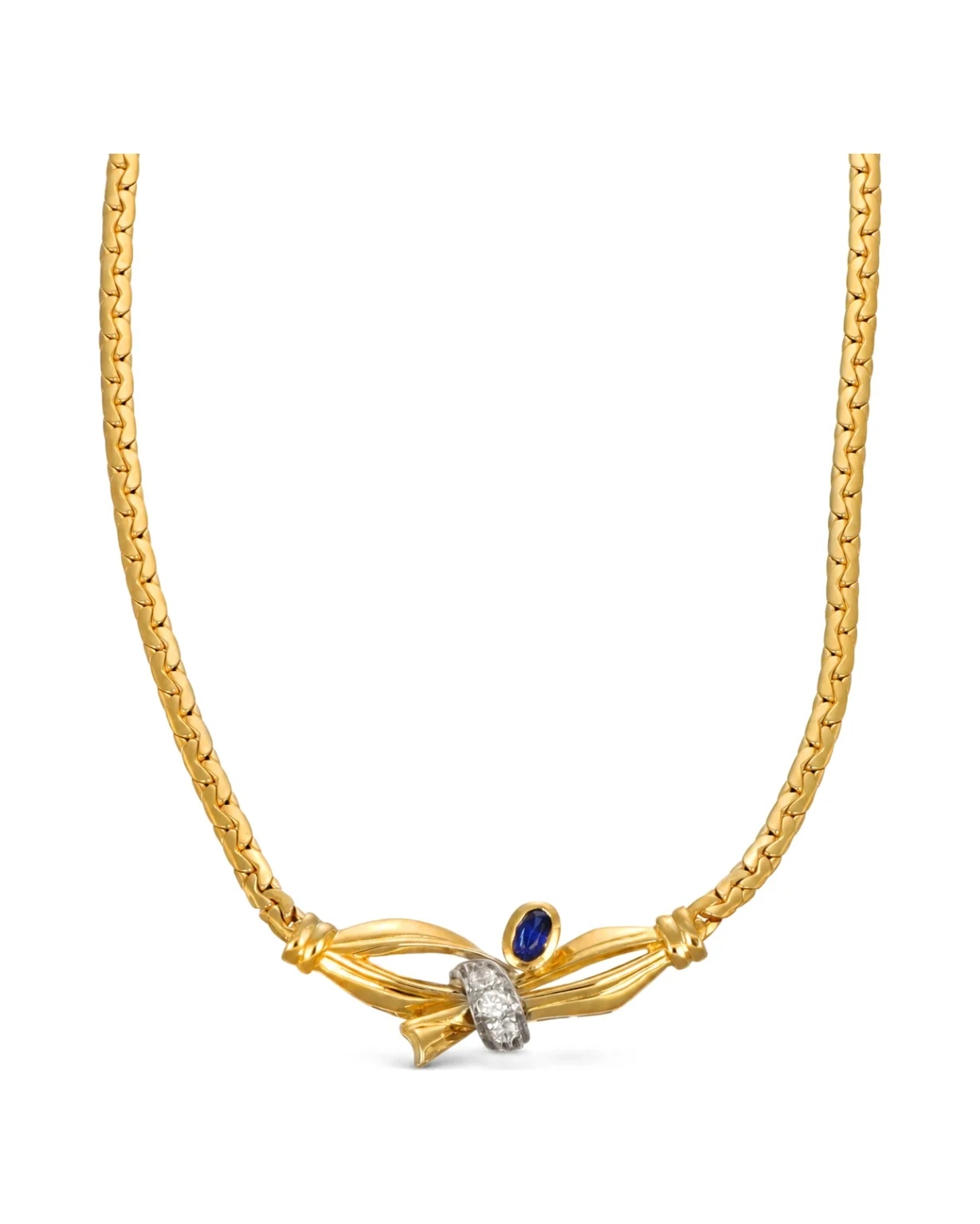 Collana oro giallo con zirconi blu centrale, oro 18 kt, lunghezza 42 cm
