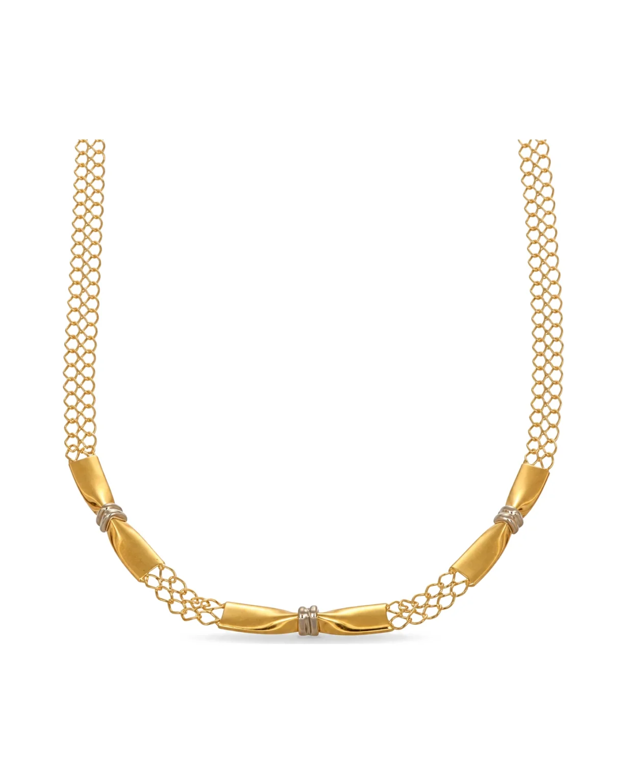 Collana oro giallo fascietta e fiocchi, oro 18 kt, lunghezza 44 cm