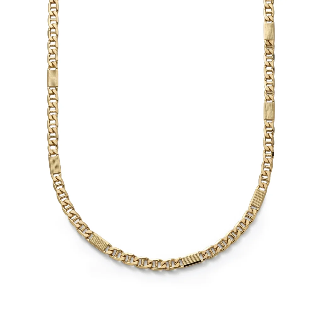 Collana oro giallo lucido lavorata piatta, oro 18 kt