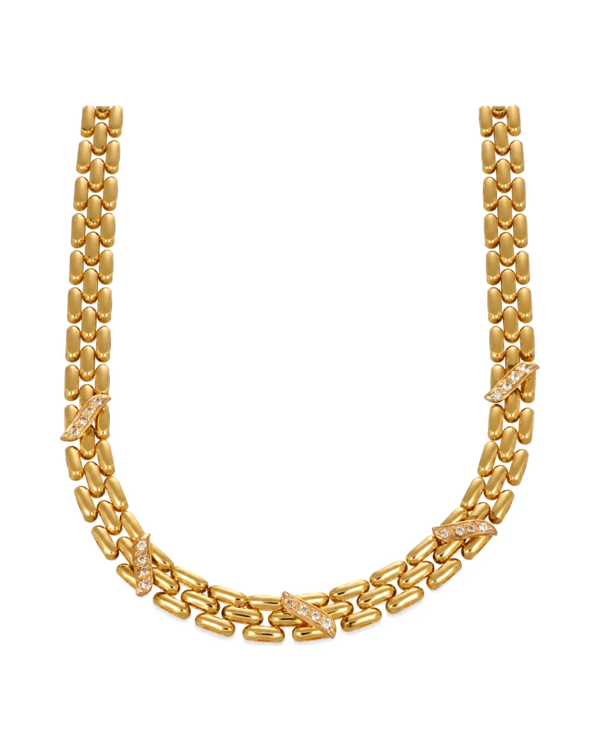 Collana oro giallo semirigida con zirconi bianchi, oro 18 kt, lunghezza 42,5 cm