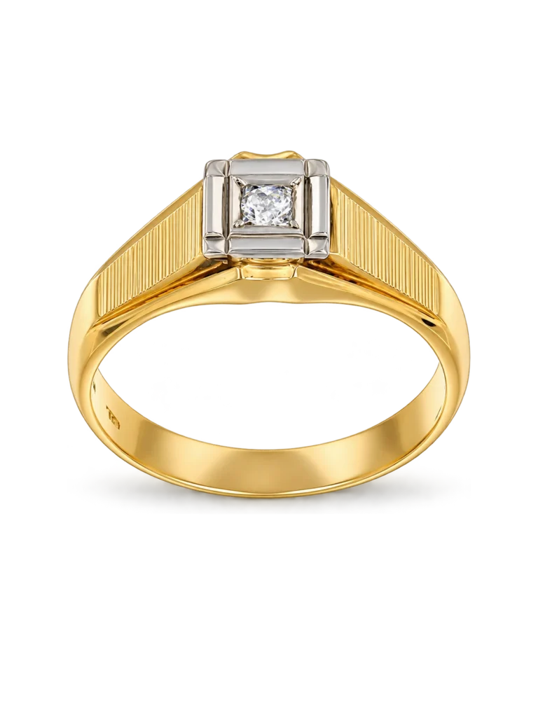 Anello da uomo in oro giallo con diamante