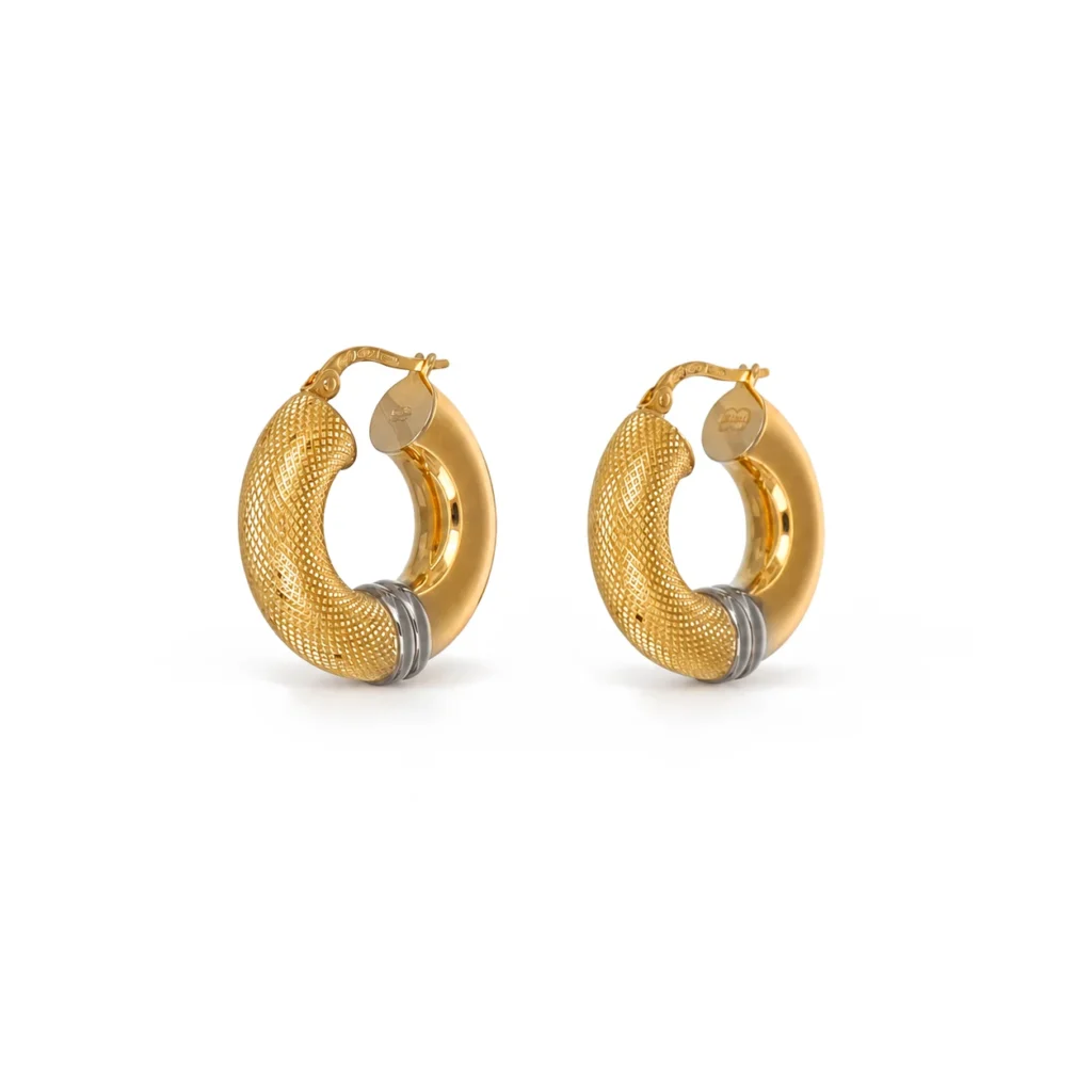 Orecchini due ori cerchietti bombati, oro 18 kt