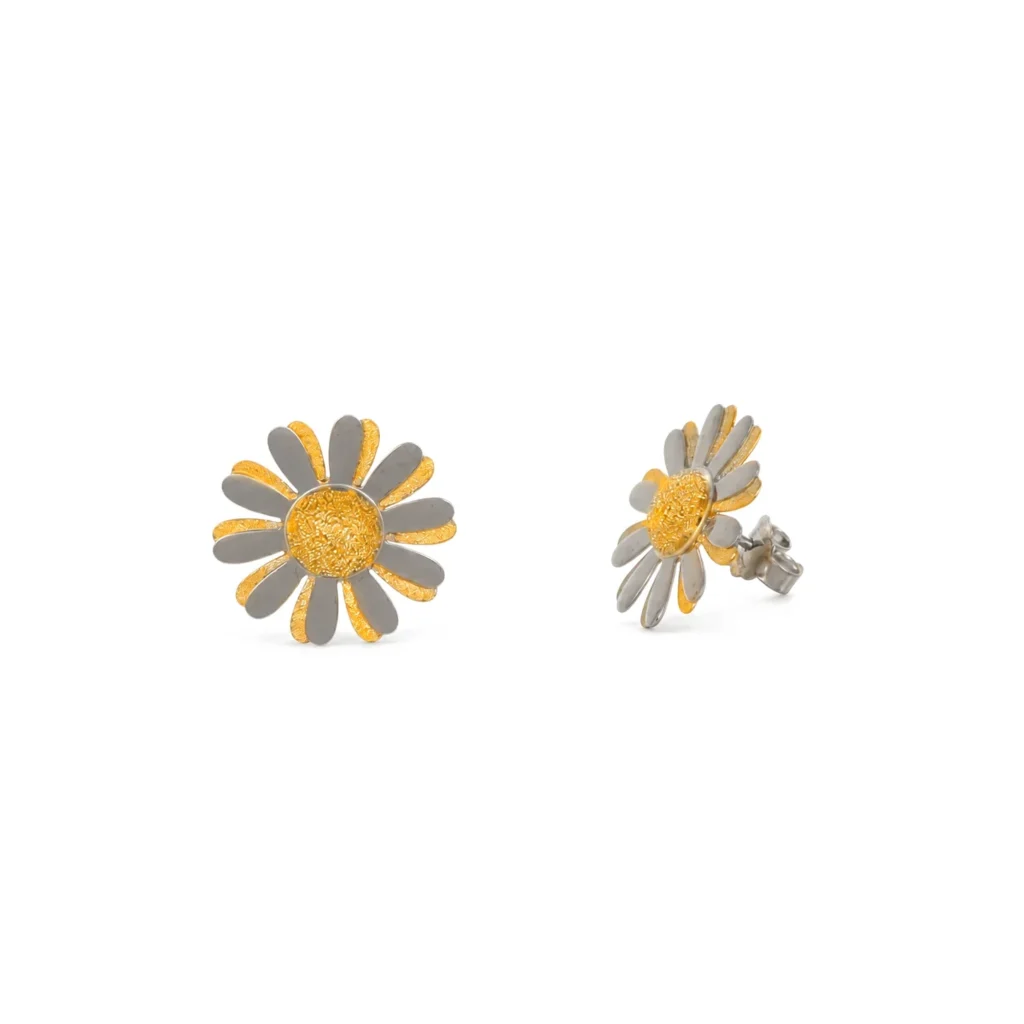 Orecchini due ori margherite, oro 18 kt