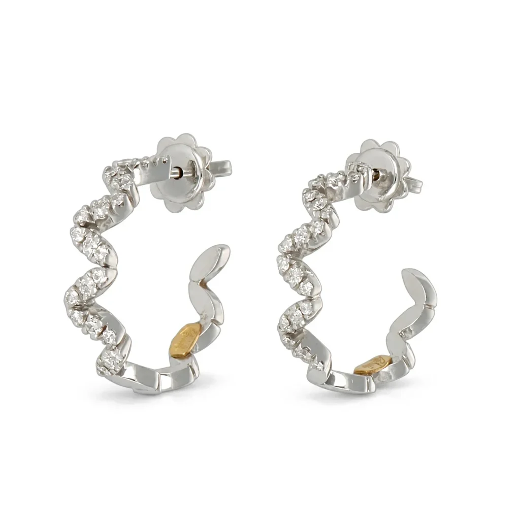 Orecchini oro bianco cerchi con diamanti Recarlo, oro 18 kt