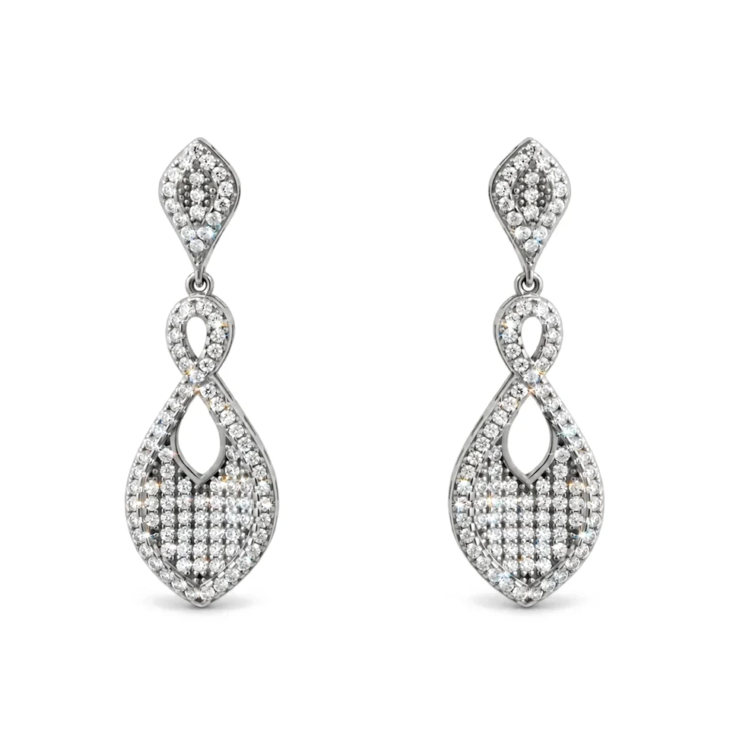 Orecchini oro bianco con pave di zirconi bianchi