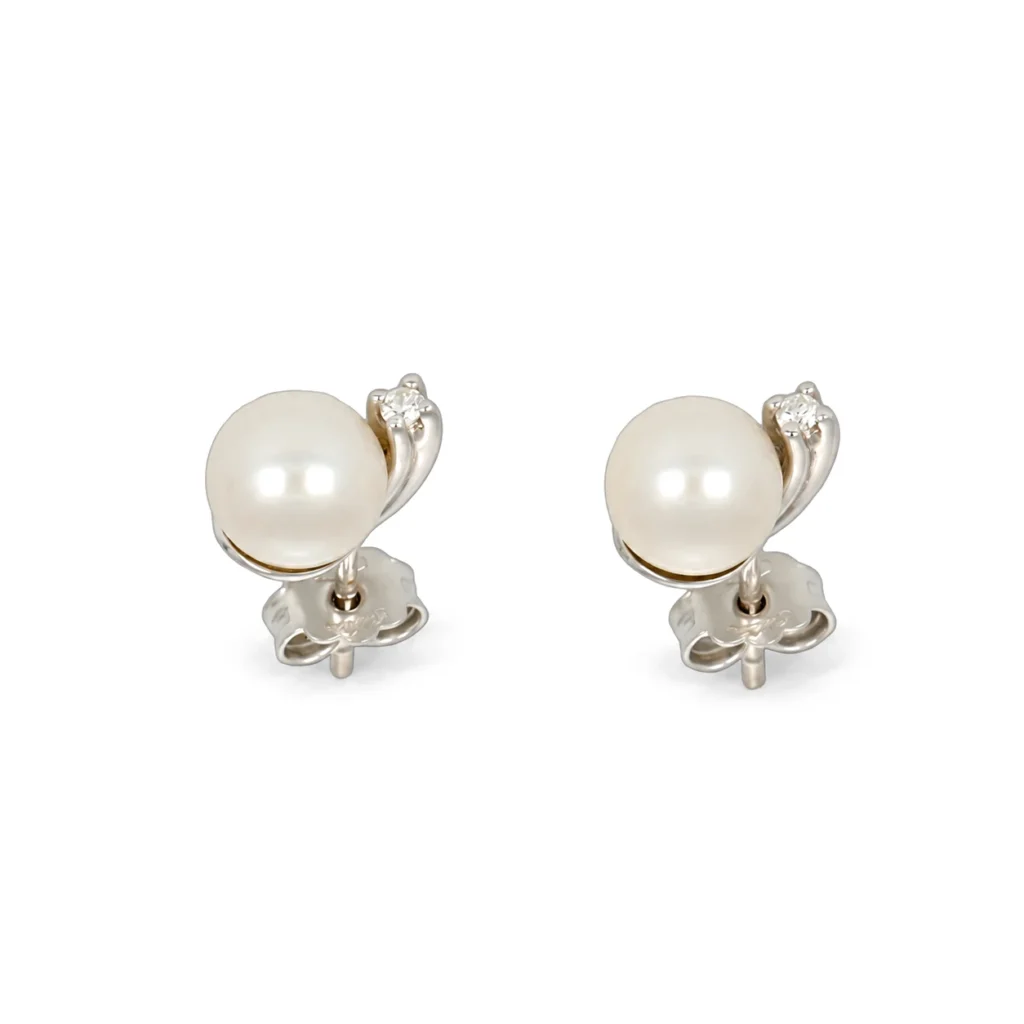 Orecchini oro bianco con perla e diam mmperla 3X2 diam 0.01X2 GVS1, oro 18 kt
