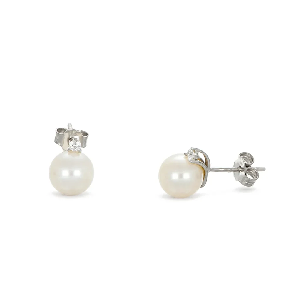 Orecchini oro bianco con perle e zirc b, oro 18 kt