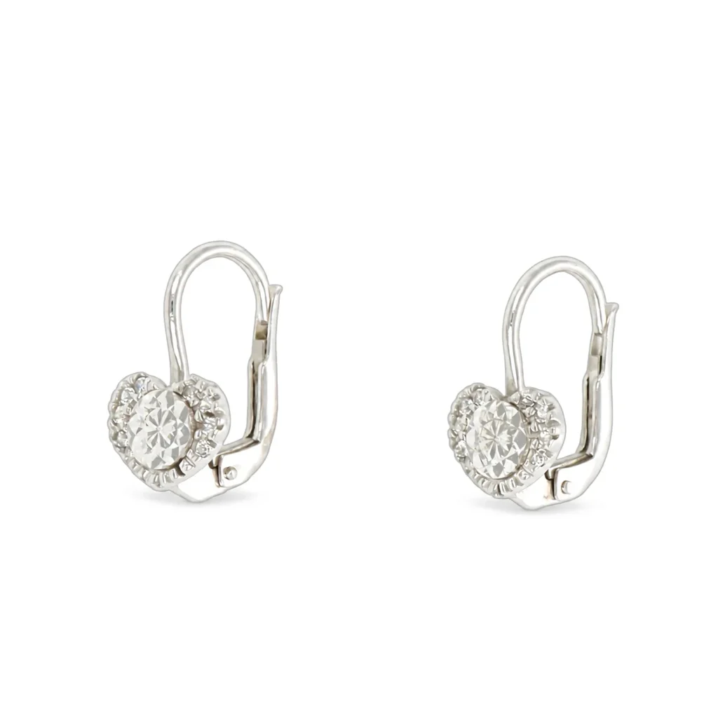 Orecchini oro bianco cuori con zirconi, oro 18 kt