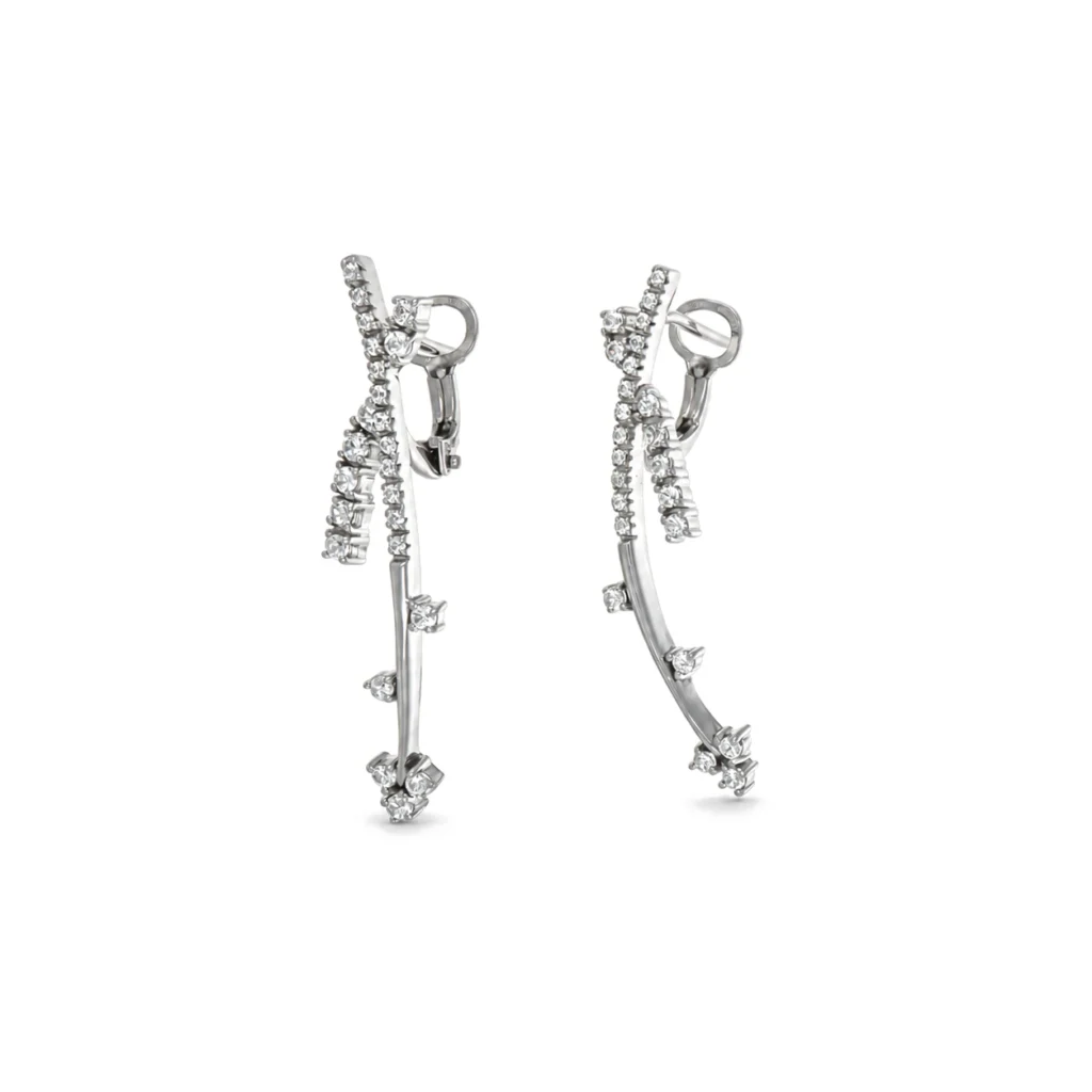 Orecchini oro bianco pendenti con zirconi, oro 18 kt