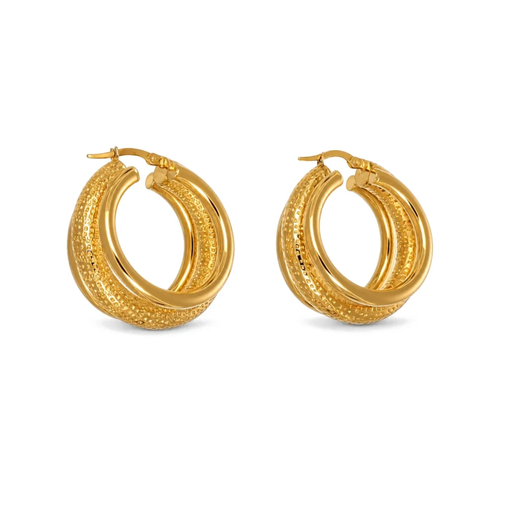 Orecchini oro giallo cerchi doppi bombati, oro 18 kt